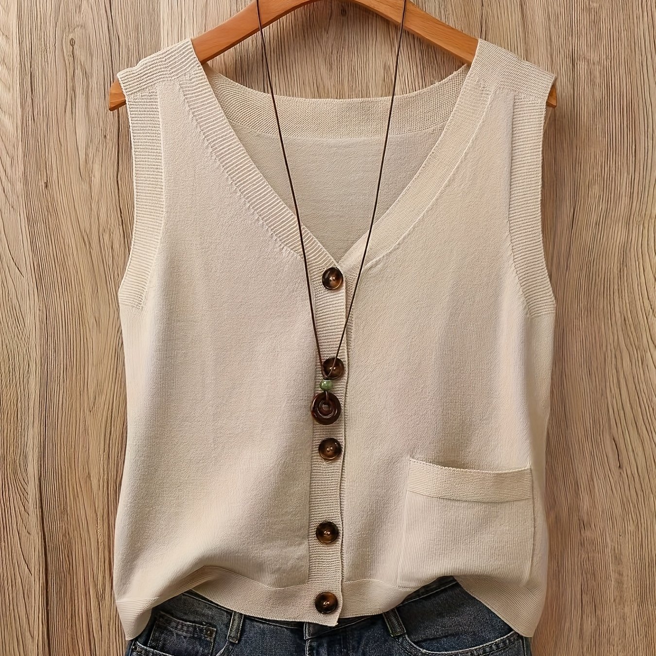 Image of New 2026 Spring/summer/, Women's Artistic Vintage Loose V-neck Single-breasted Sleeveless Vest With Cute And Delicate Small