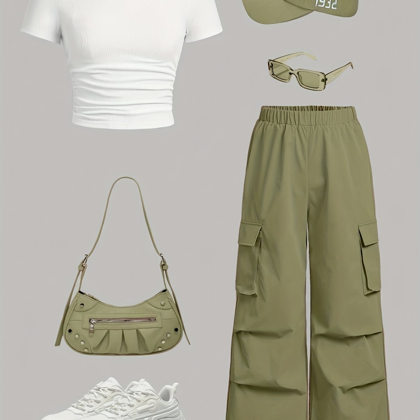 TEMU Casual 2pcs Women's Set - Short Sleeve Round Neck Tee & Work Trousers, Comfortable Solid Color Outfit, Soft And Breathable For Daily Use