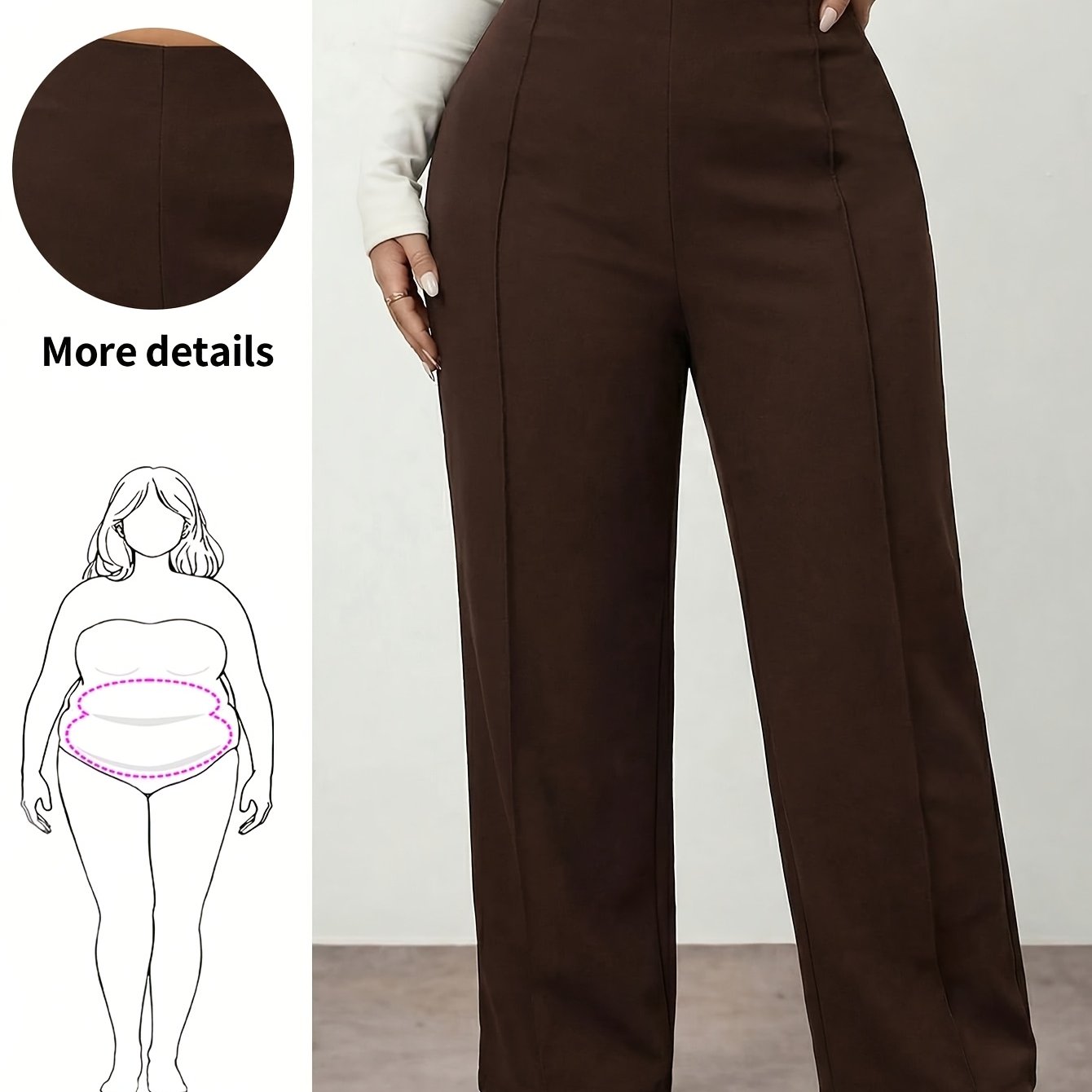 TEMU Plus Size - Dames Losse Business Casual Broek met Wijde Pijpen. Elegante High-End Wijde Pijpen Broek, Hoge Taille Lange Look Casual All-Match