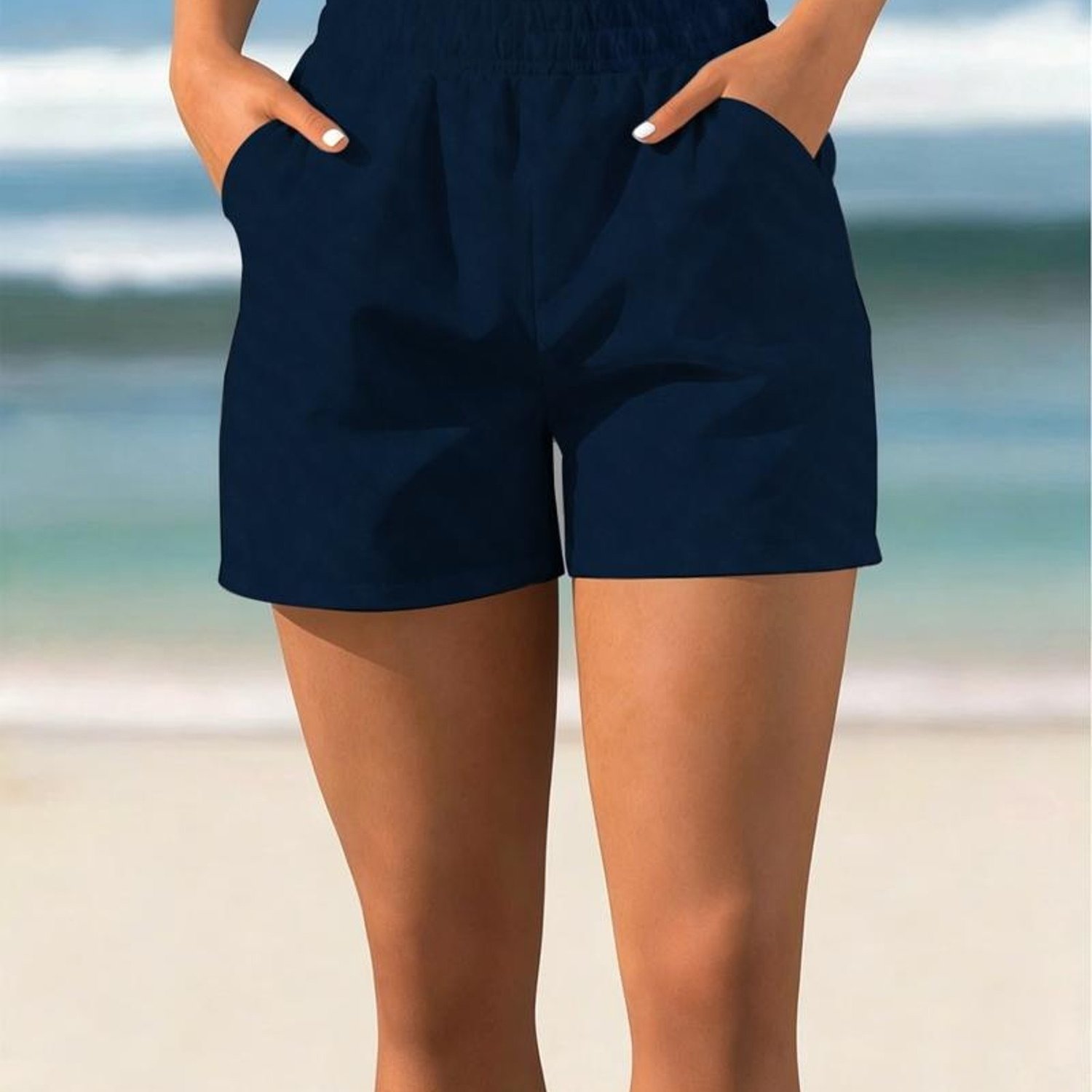 TEMU Printed Design Not Textured New Arrival Women' Fit Shorts With Side Pockets, Versatile For Beach & Casual Wear