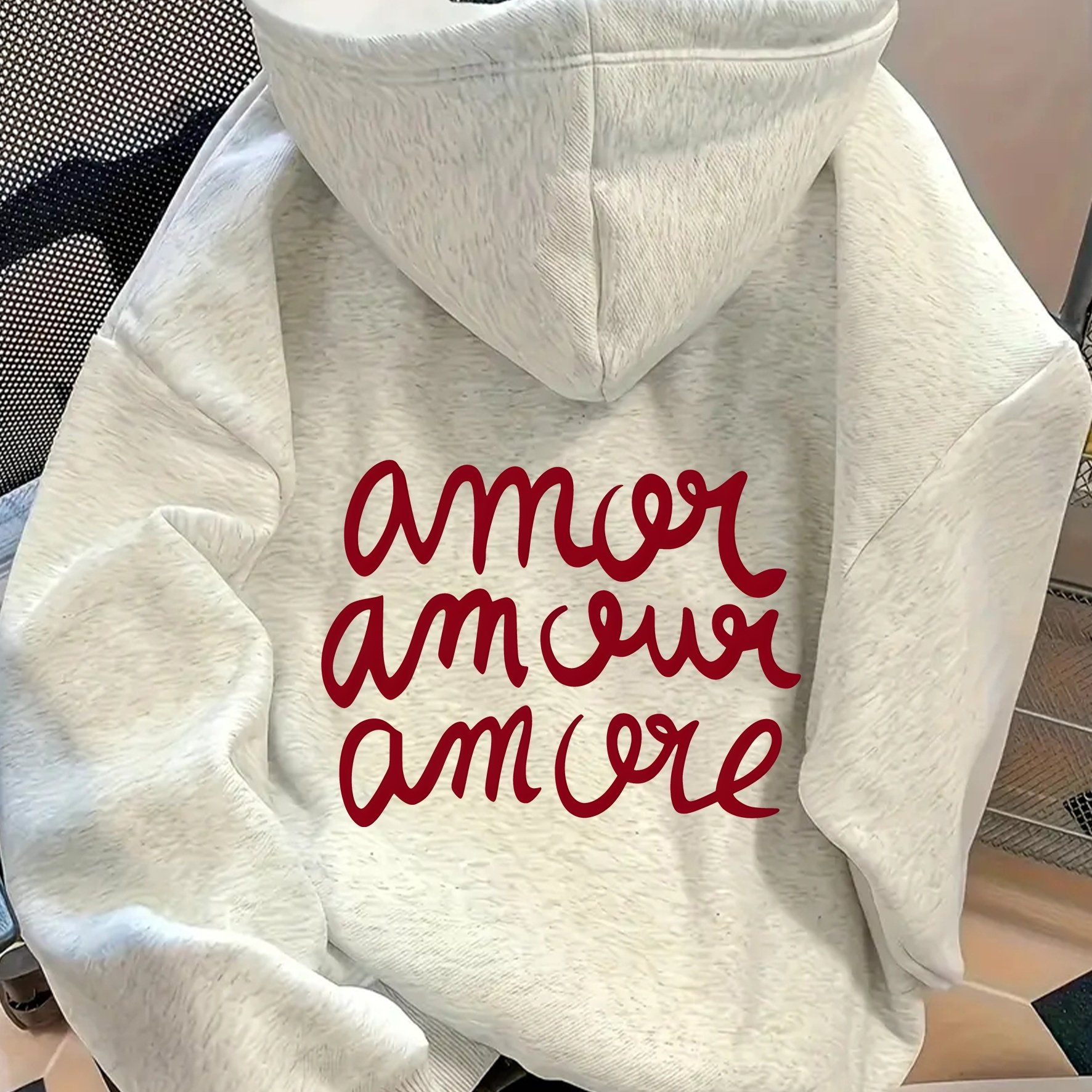 TEMU Sweat à capuche de sport décontracté pour femme, simple et élégant, avec imprimé lettrage anglais cursif rouge vintage au dos, automne/hiver