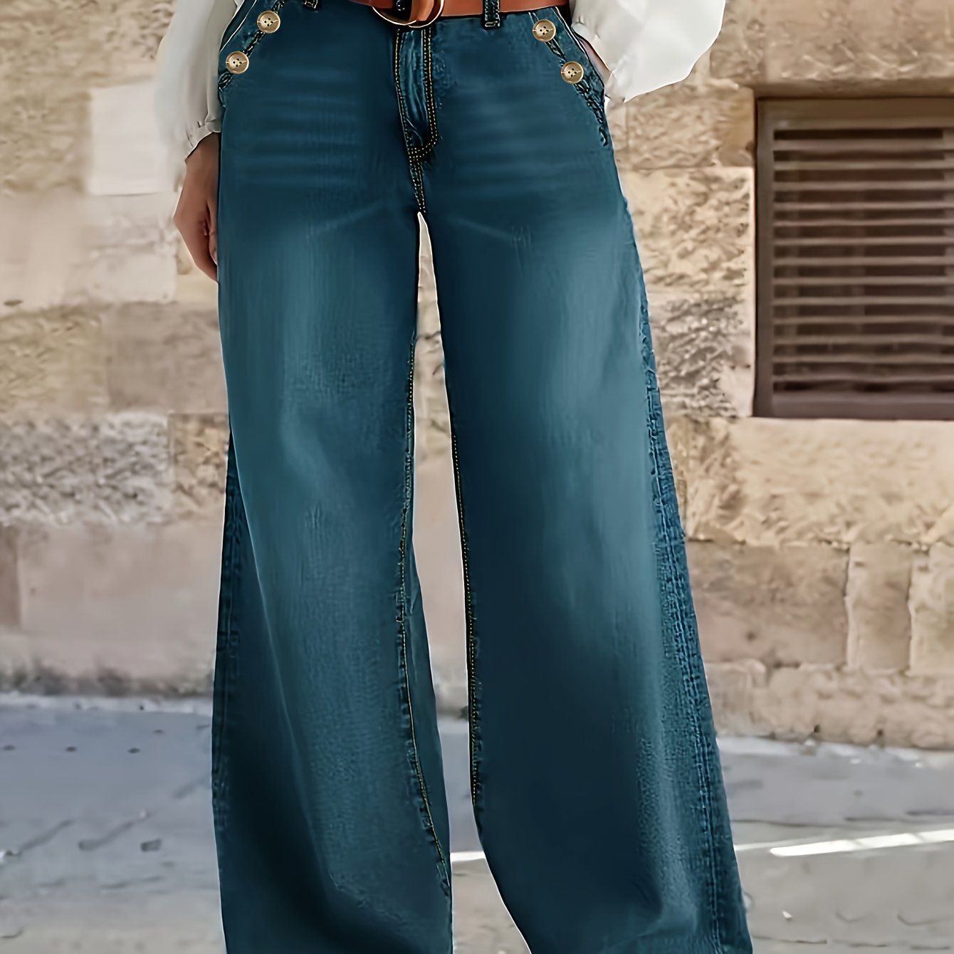 Image of 2501# Women's Casual Loose-fit Jeans With Mid-rise Built-in Zipper And Durable Practical Pockets For Comfortable Casual Attire