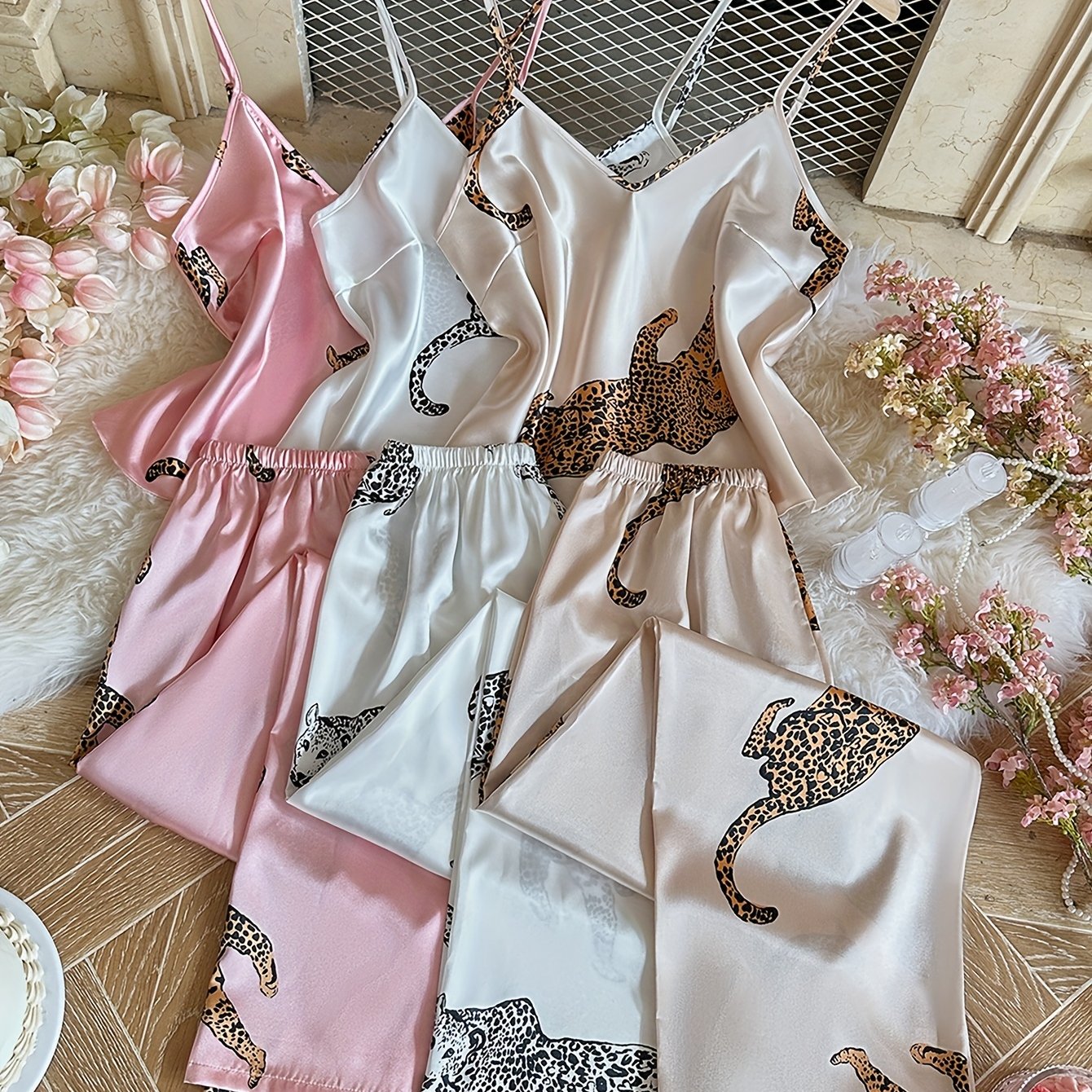 TEMU Fashion Casual Print V-neck Camisole Pants Pajamas 6pcs Set Women