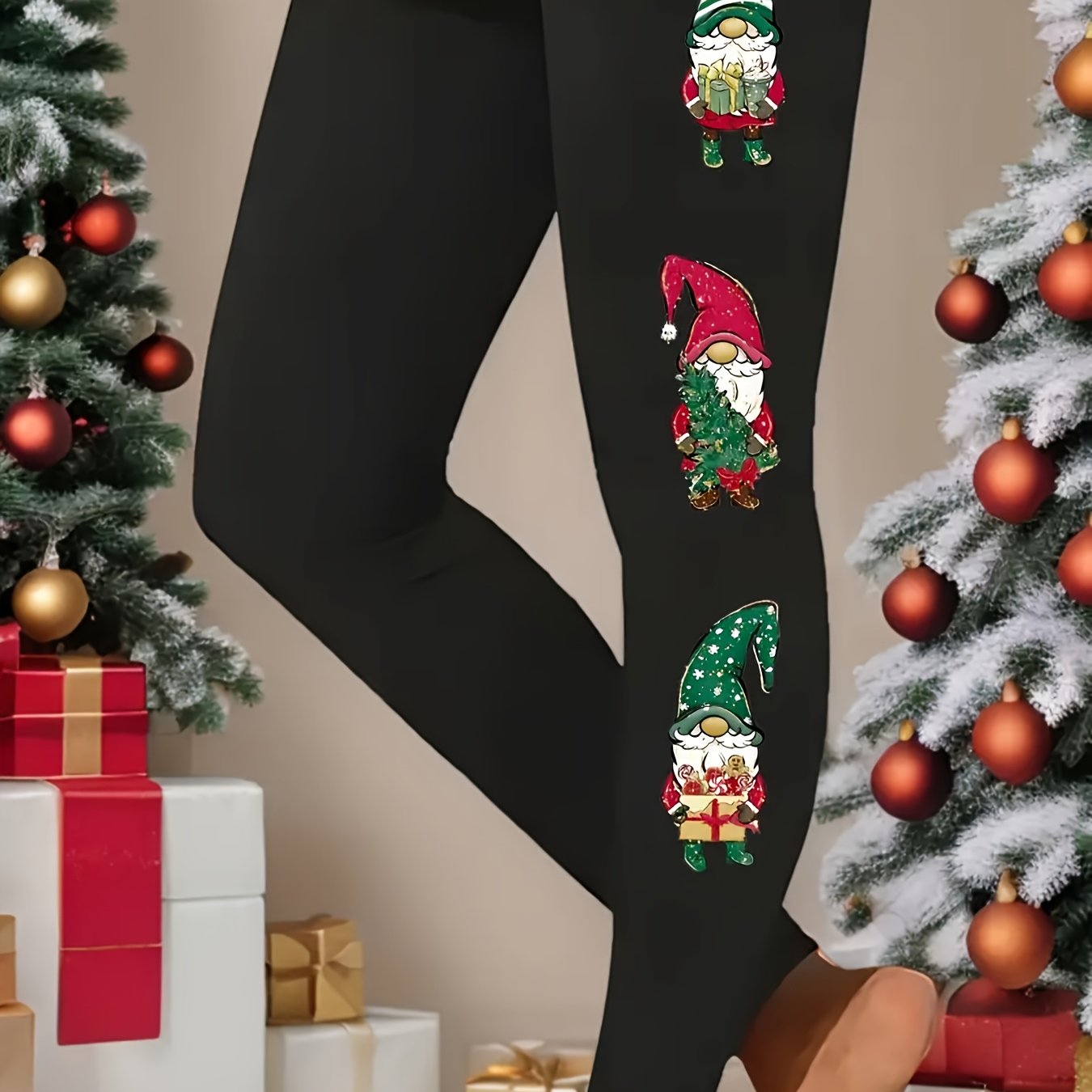 TEMU Plus Size - Plus Size - Plus Size Casual Pants, Women's Random Print Elastic Stretch Leggings