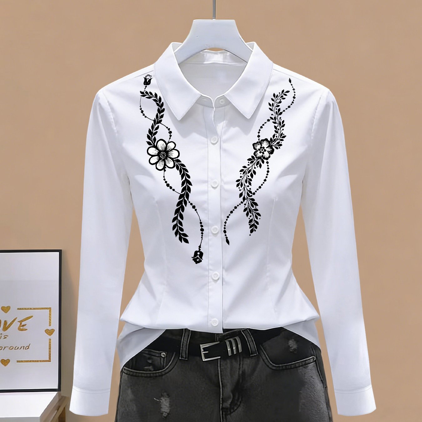 TEMU Fashionable Women's Button-up Shirt With Lapel Collar And Twist Button , Classic And Versatile For Daily Commuting