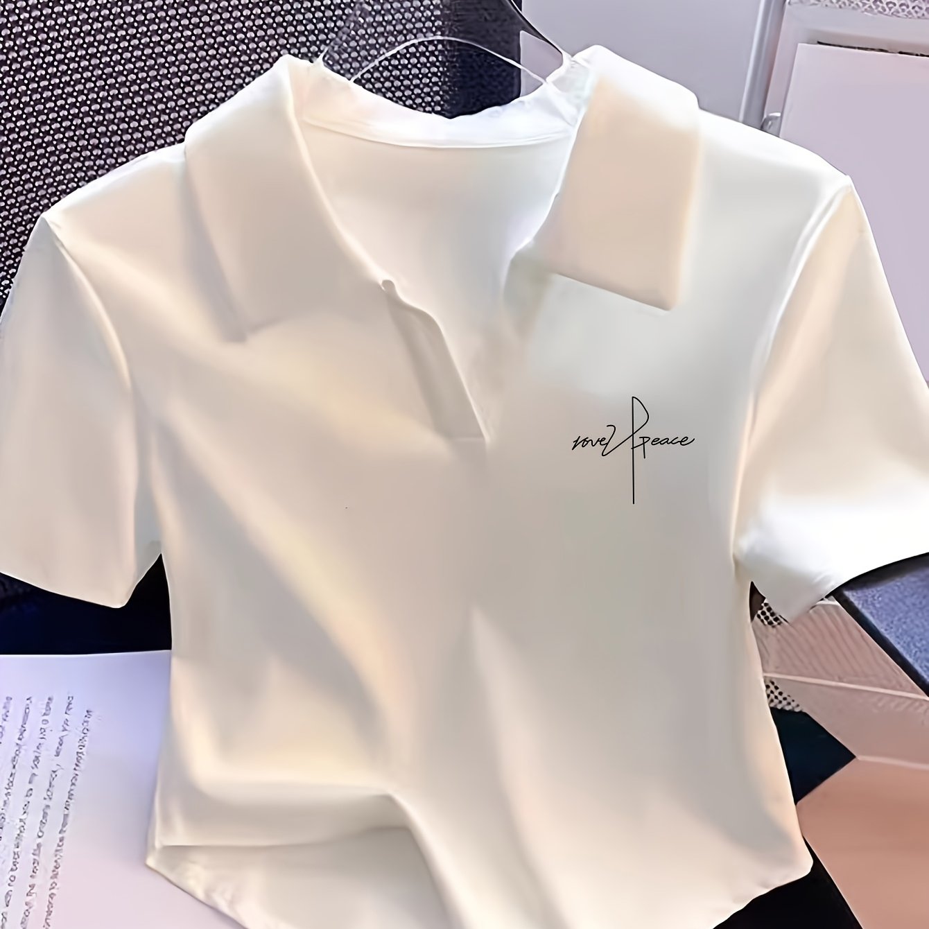 TEMU T30 Été Chemise Polo Femme Coupe Bref Manches Courtes T-Shirt Slim Fit Ourlet Courbé