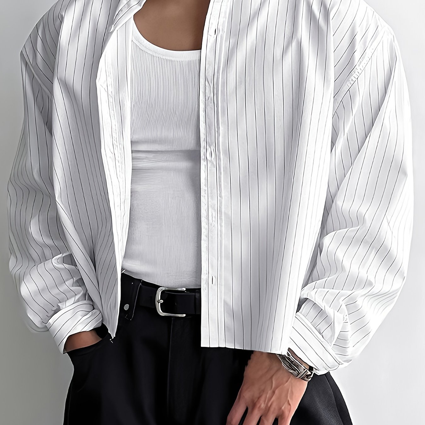 Loose Short Cross-border 2025 Autumn 's Long-sleeve Striped Shirt, Trendy Casual Simple Fashionable Versatile Base Layer Shirt Top