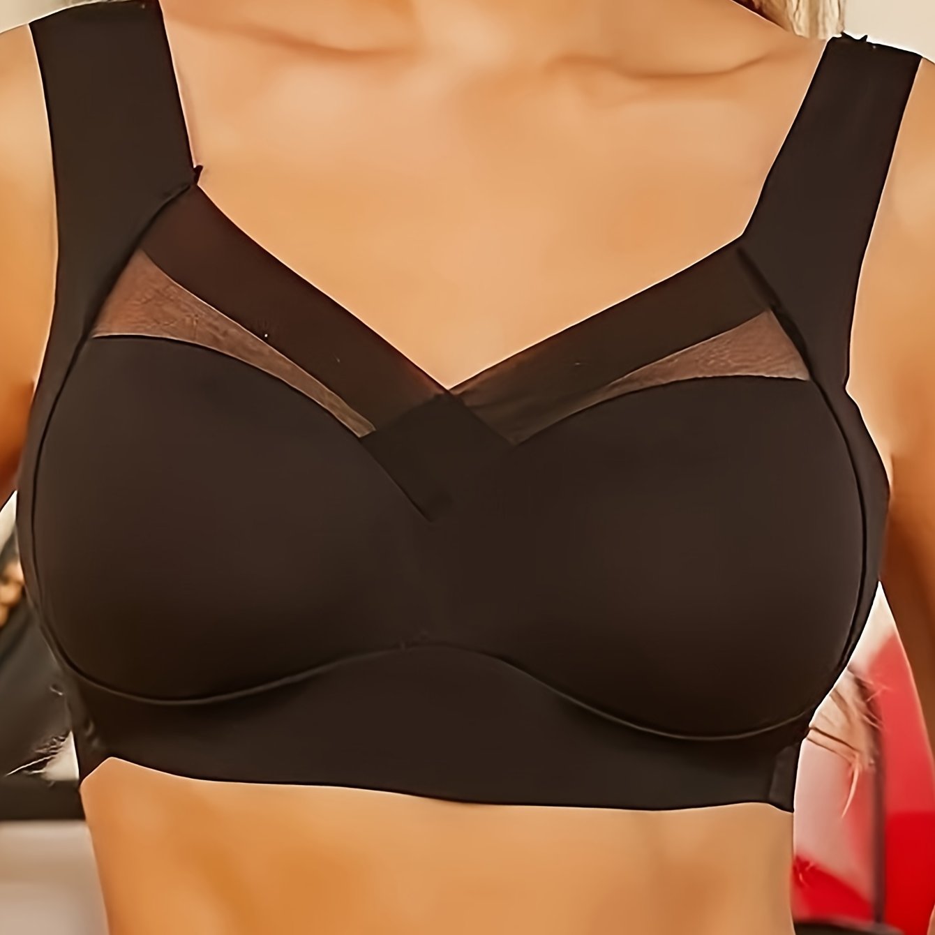 Contrast Mesh Wireless Bra Comfy Breathable Full Coverage - Temu