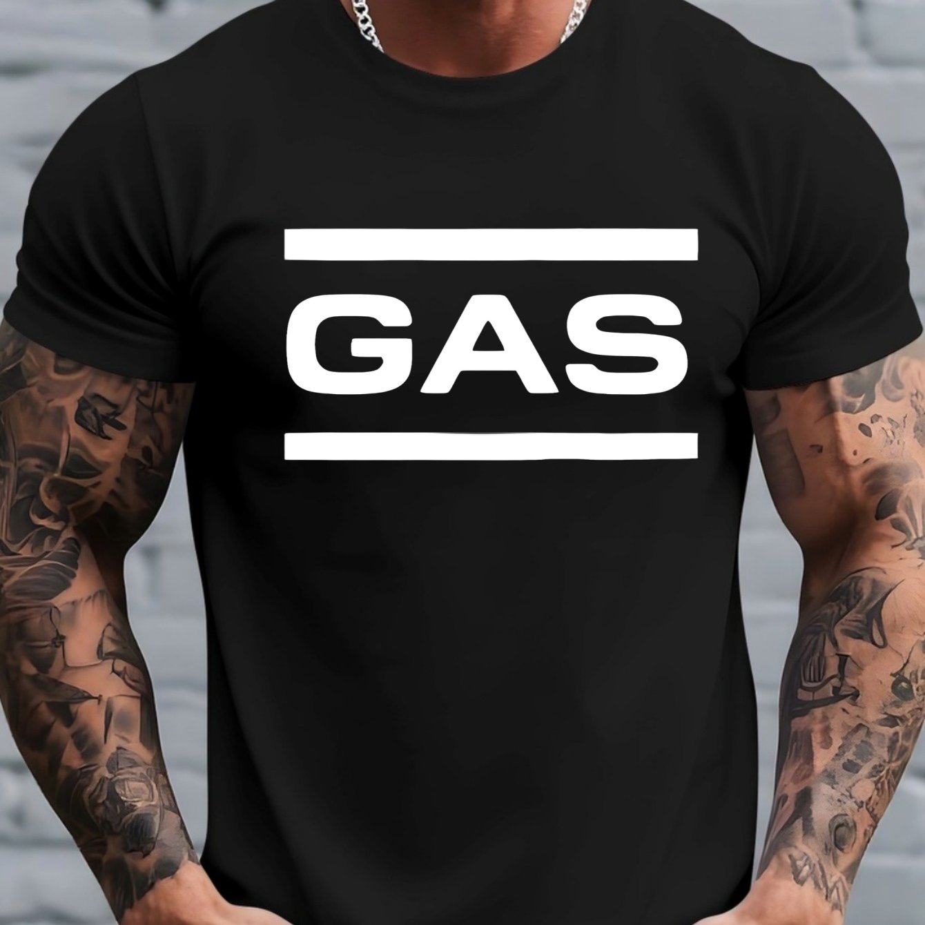 TEMU Men's Printed T-shirt - Breathable Short-sleeve Round-neck Casual And Workwear T-shirt With Gas Letter , , Machine Washable, Geometric Pattern,