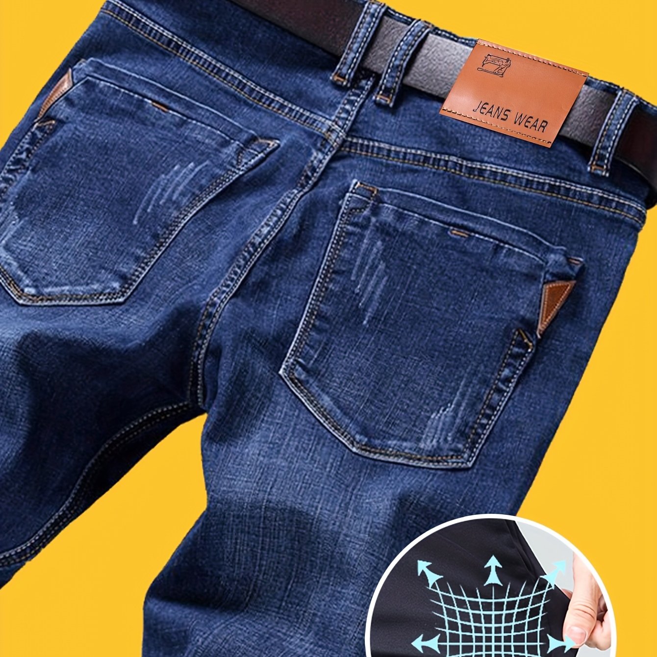 Image of Geng Yuan Shi Products - Spring, Summer, Autumn And Winter Elastic Jeans Slim Straight Business Casual Trousers Men's Plus Size 2025 Elastic Men's