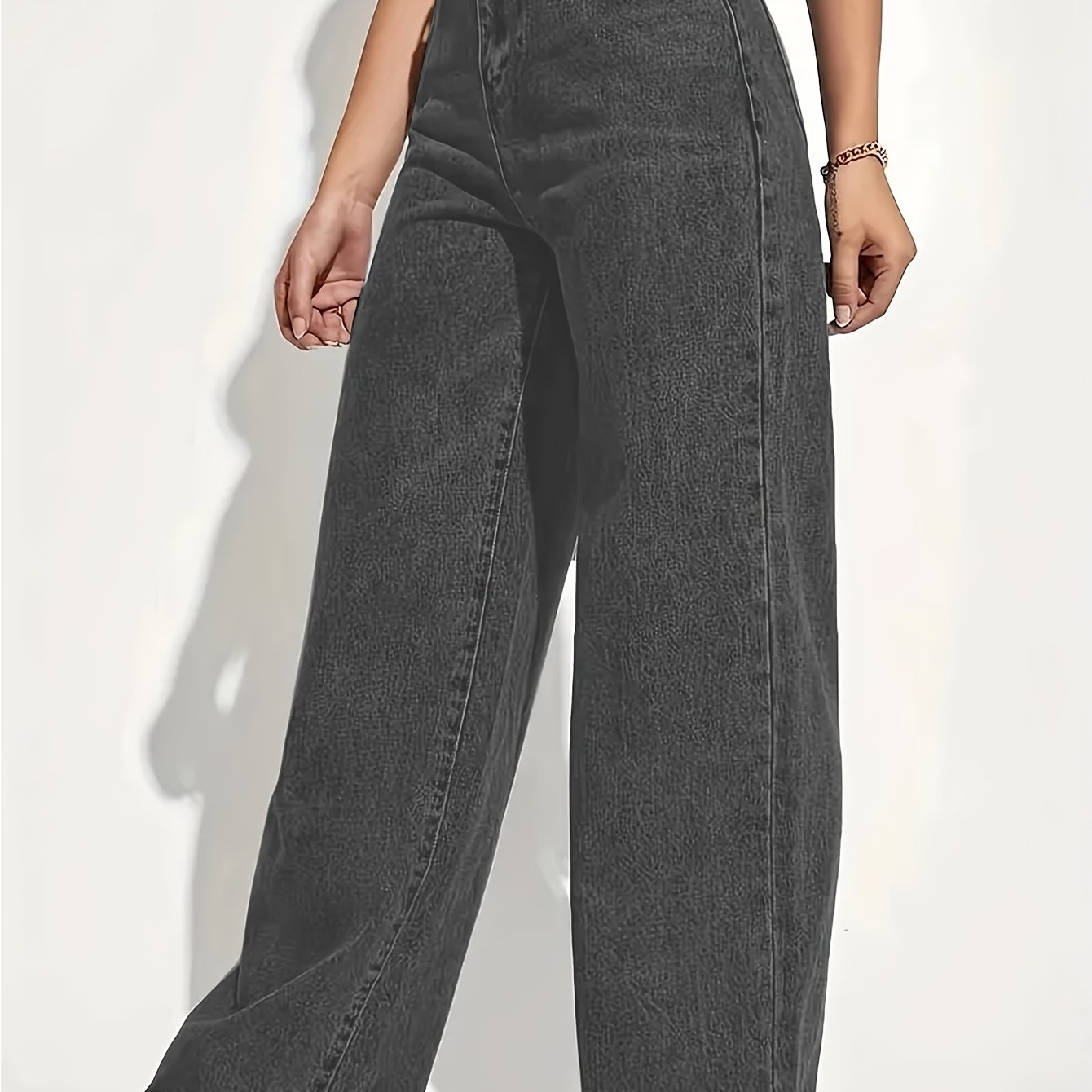 Wide Leg Jeans | High Stretch, Washed Solid Color, For Spring/summer/fall Denim Jeans