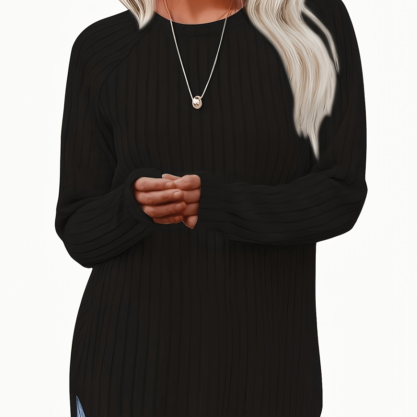TEMU T-shirt pour femme avec ourlet incurvé - Haut uni à col rond | Extensibilité moyenne, non transparent, lavable en machine, convient pour - Tenue