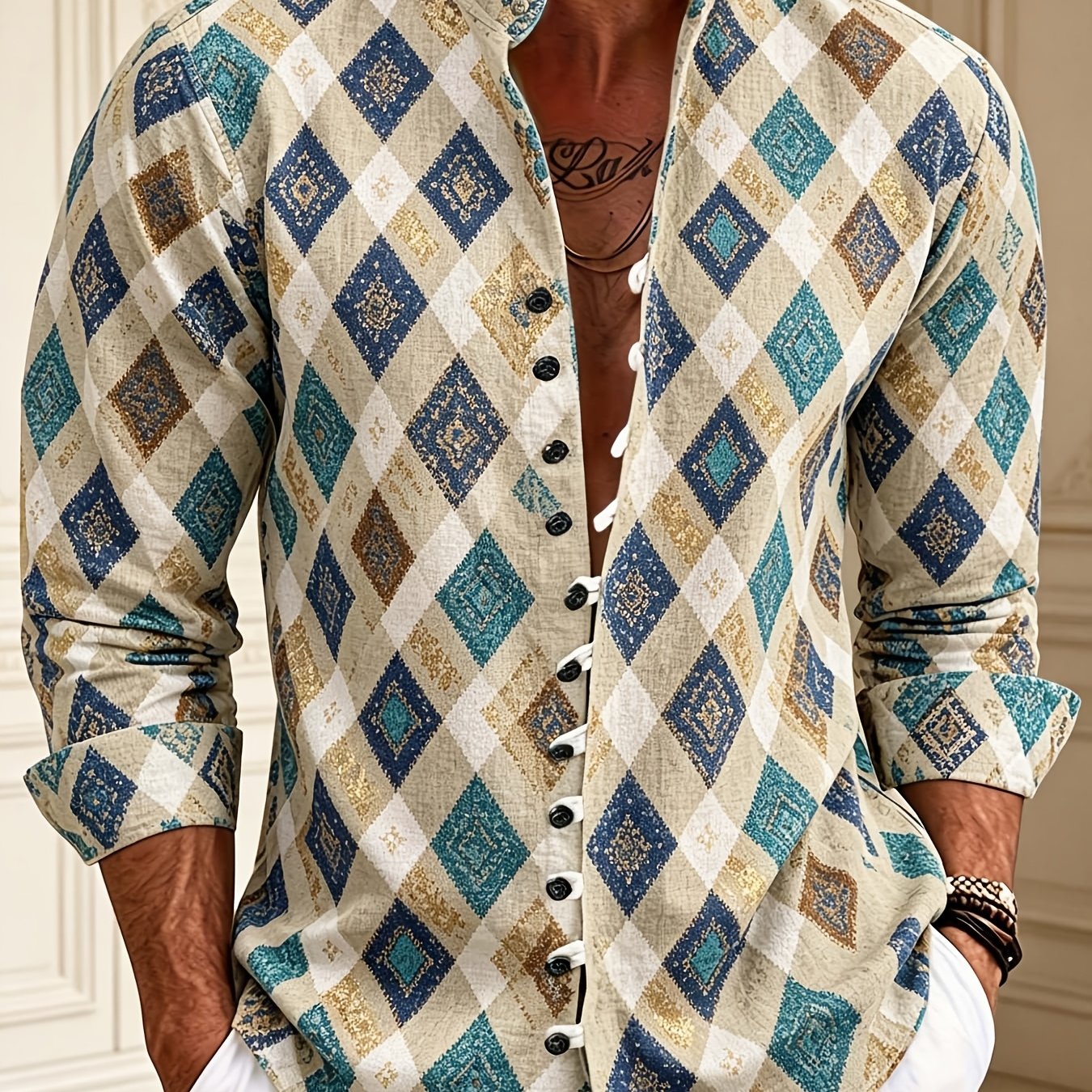 Men's Dress Shirts Ethnic Boho Tribal Print Breathable Lightweight Fabric Casual Bohemian Chic Tops For Daily Wear Festival Events Father's Day Gift Summer Essential