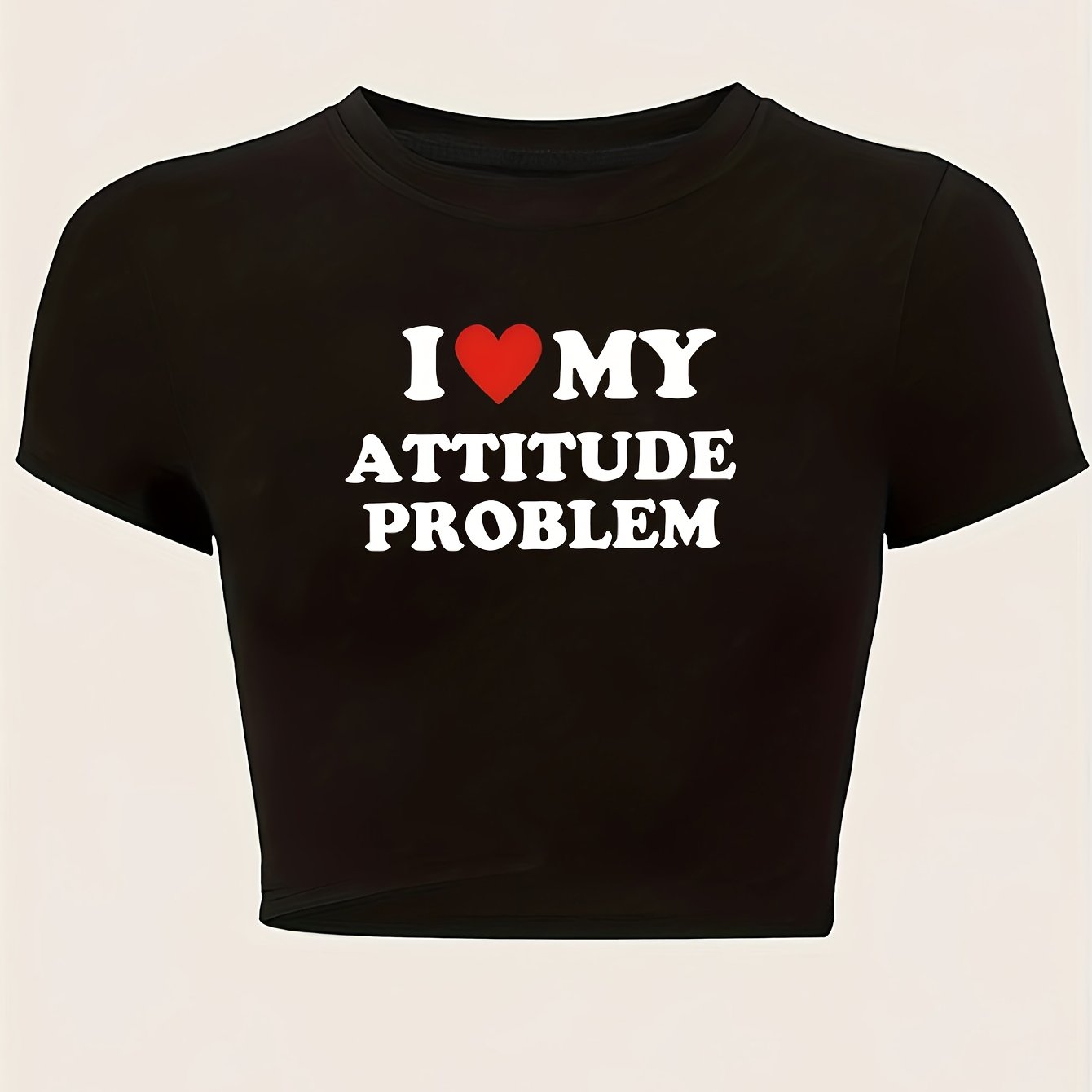 TEMU 1pc Women's 1pc I Love Problem T-shirt - Y2k Sassy Slogan Print, Attitude Text, Casual Casual Attire, Statement Outfits, Perfect For Parties &
