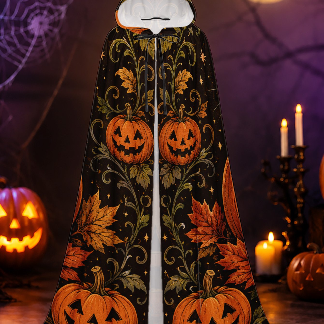 TEMU 1pc, Adult Cloak With Black Cat Orange Pumpkin Print, Perfect For Halloween Horror Scenes And Christmas Fantasy Parties, Hooded Robe For Men And