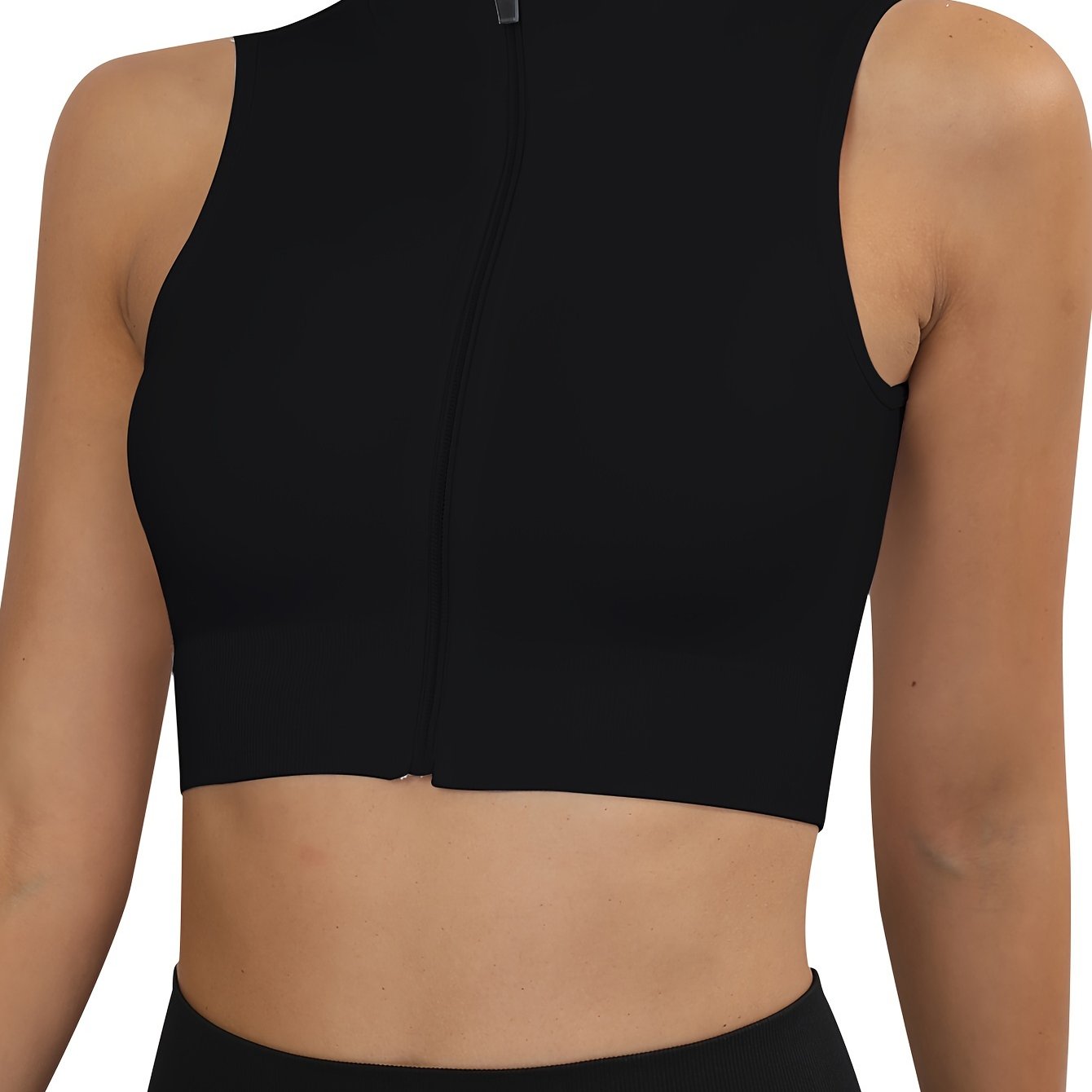 COZYEASE Women's Zip Up Sleeveless Stand Collar Crop Tops Sports Slim Fit  Tank Top
