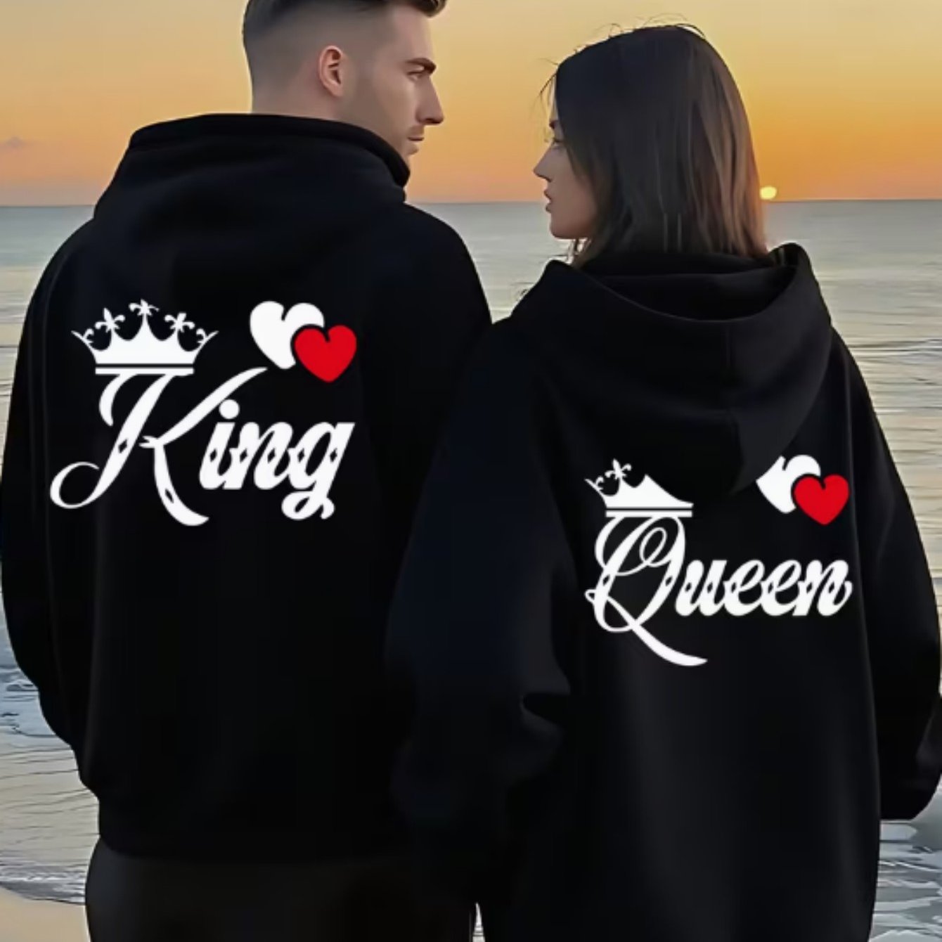 TEMU Romantic Couples Loose Hooded Sweater | 100% Fabric With Drawstring Pocket, Ideal For Dating, Daily Commuting, Campus Wear, Holiday Gifts