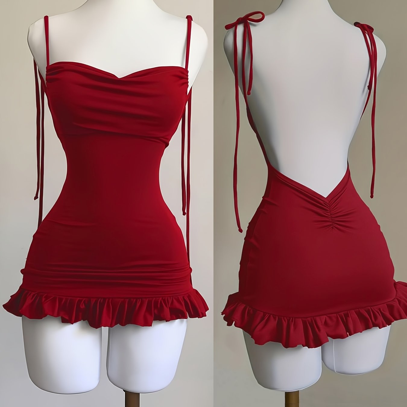 TEMU Mini Skirt With Straps, Wearing, Tight Low-neck Short Skirt Dress, Suitable For Shopping, Dates, Queuing, Holidays, Christmas, Halloween,