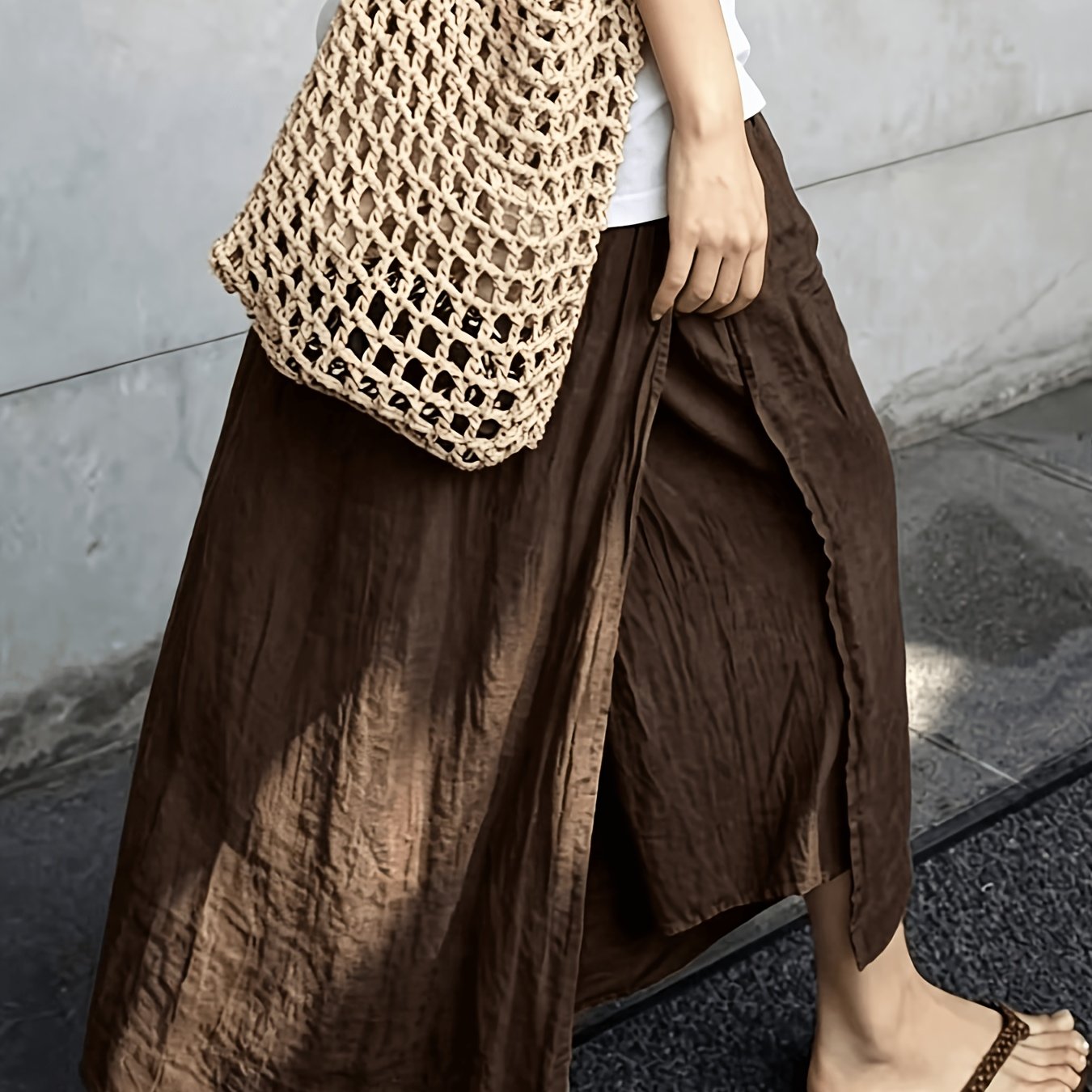 TEMU Slit Skirt Pants -one Women's Loose Casual Ankle Pants Two-piece Design Skirt