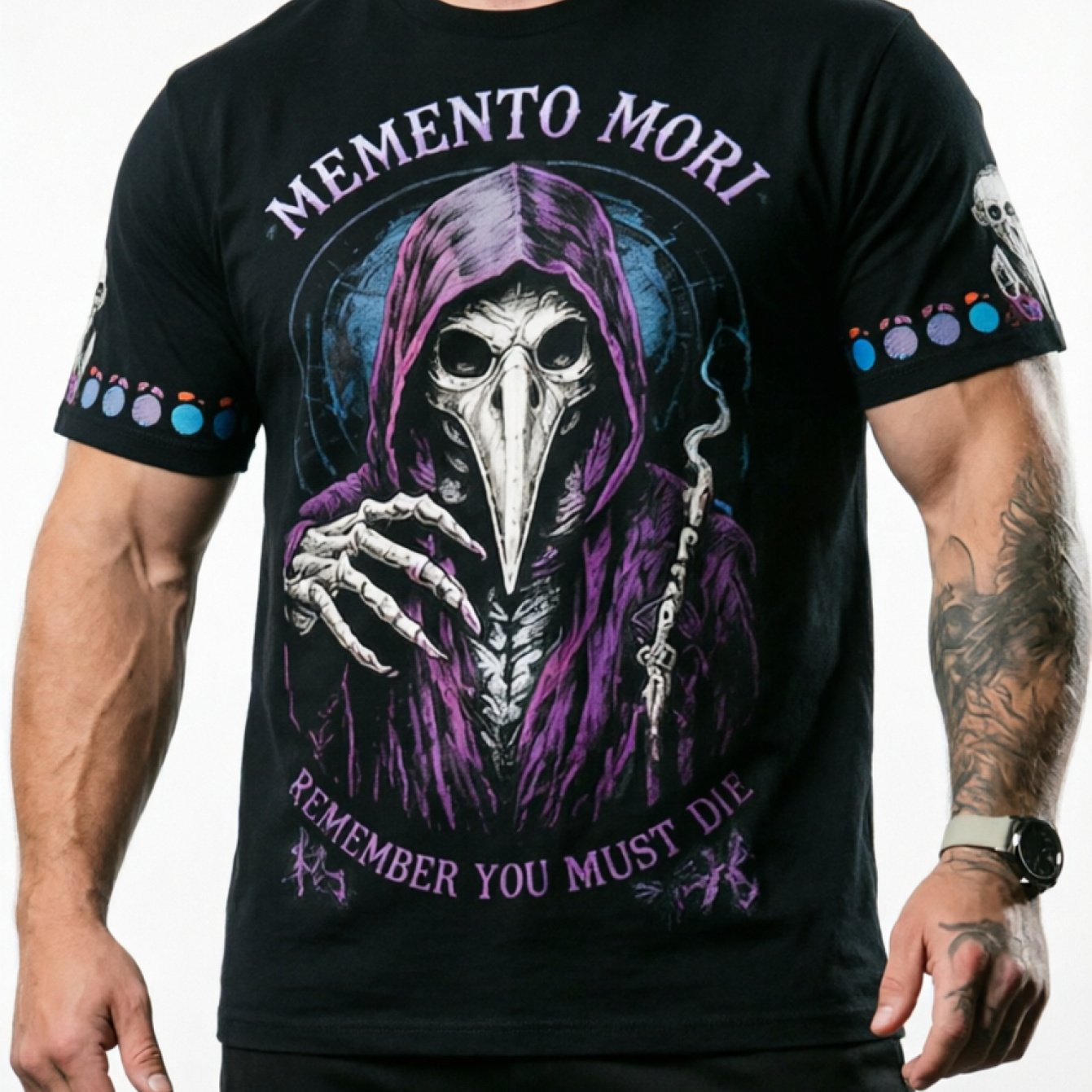 TEMU - Gothic Plague Doctor Reaper Short-sleeve T-shirt, Graffiti Design, Loose Neck Top, Unisex, Casual And Versatile, Dark , For Streetwear - Men'
