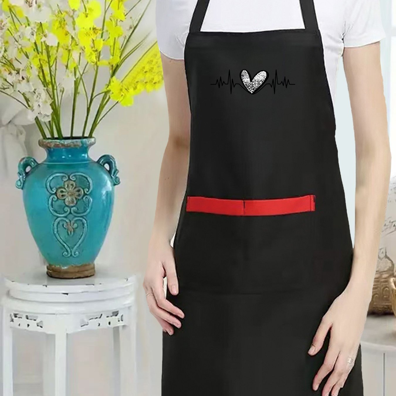 TEMU European And American Cartoon -block Pocket Adjustable Neck Strap Women's Practical Work Apron