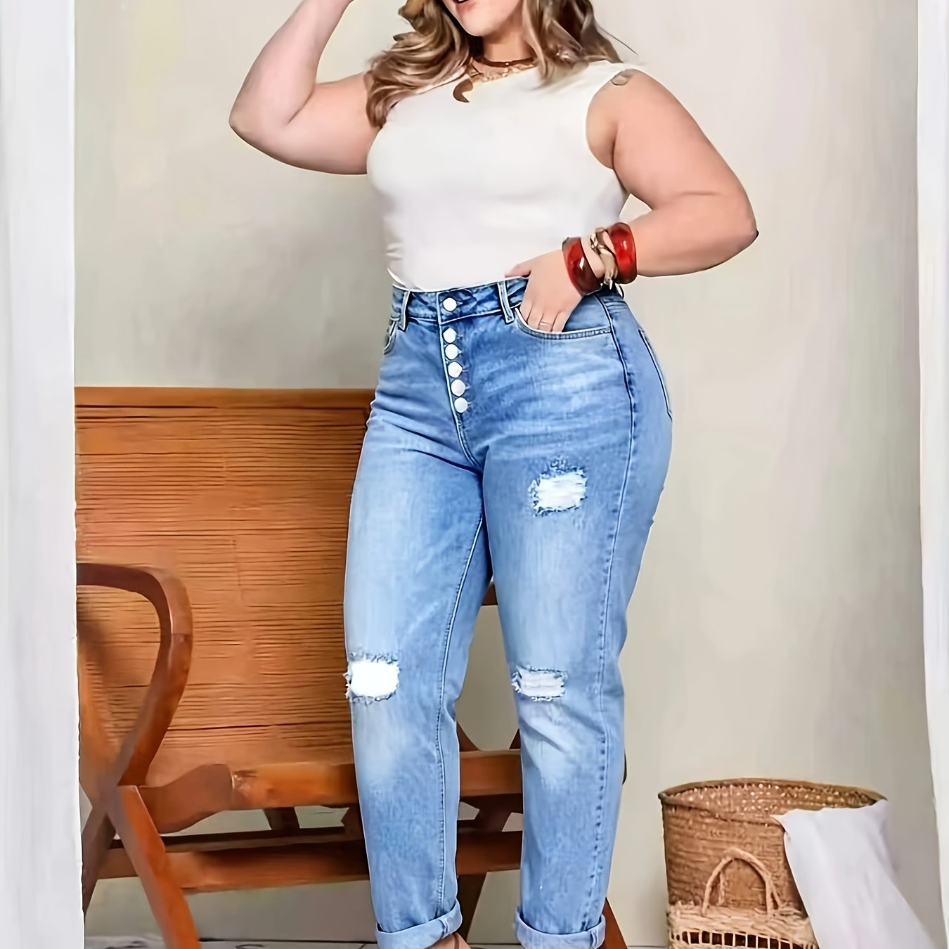 Targeted - Women's Plus Size High-waist Multi-button Stretch Jeans