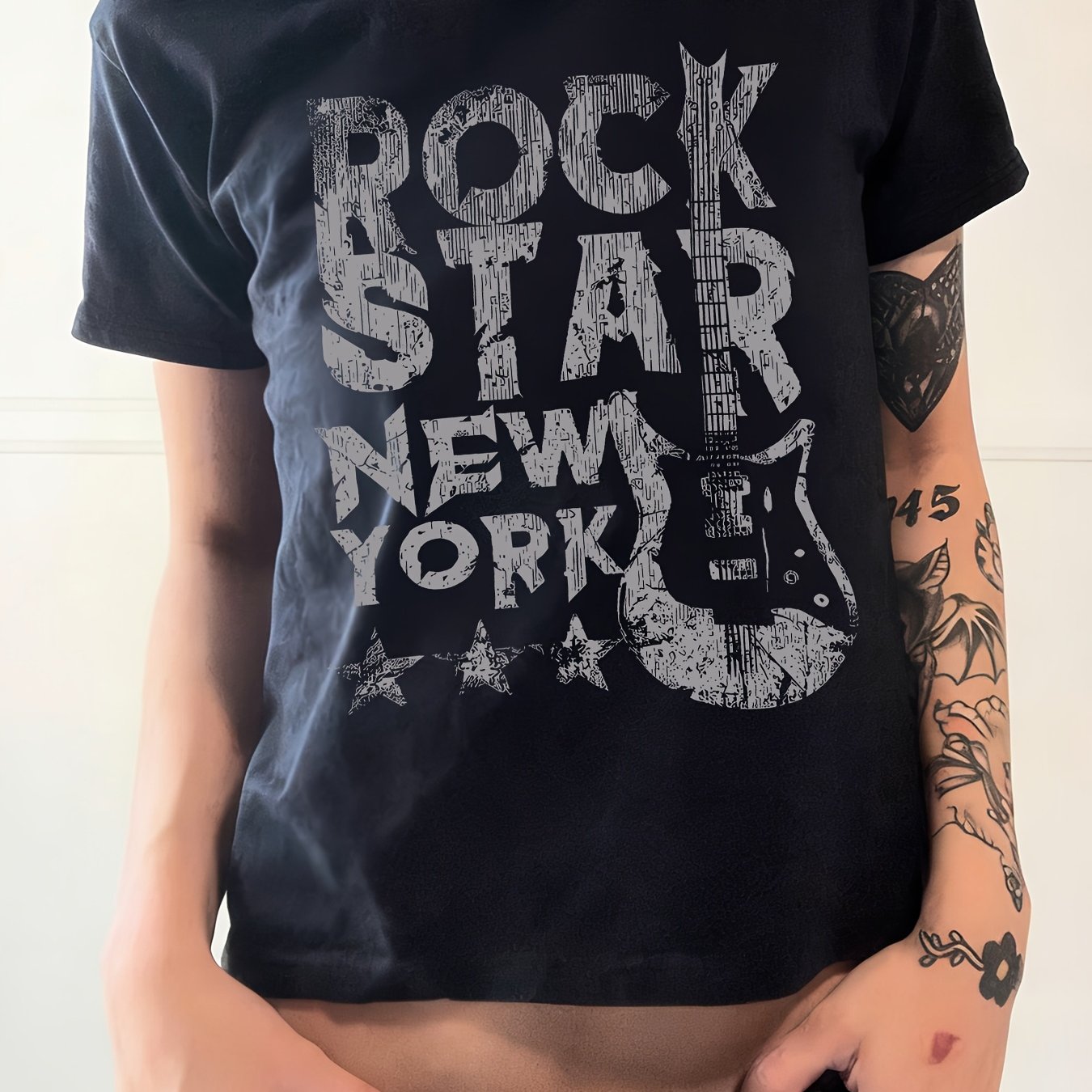 TEMU 2079 - And Summer Women's T-shirt, Featuring Pattern Print, Unique Dark Gothic Y2k Style, Commuting And Versatile Wear, Loose Round Neck Short