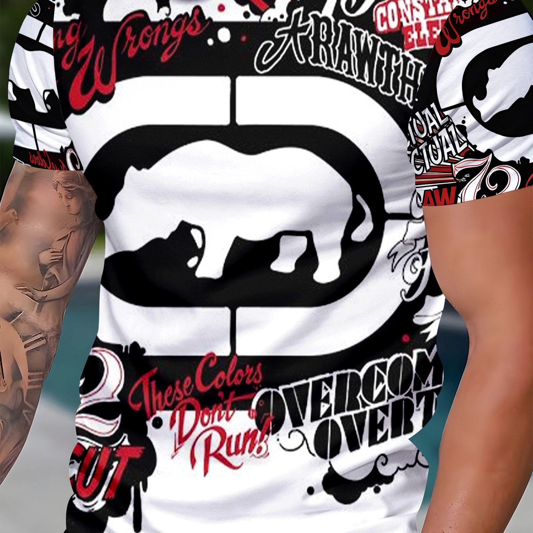 TEMU T-shirt tendance pour homme sur le thème du graffiti rhinocéros, style d'été, haut de tenue unique