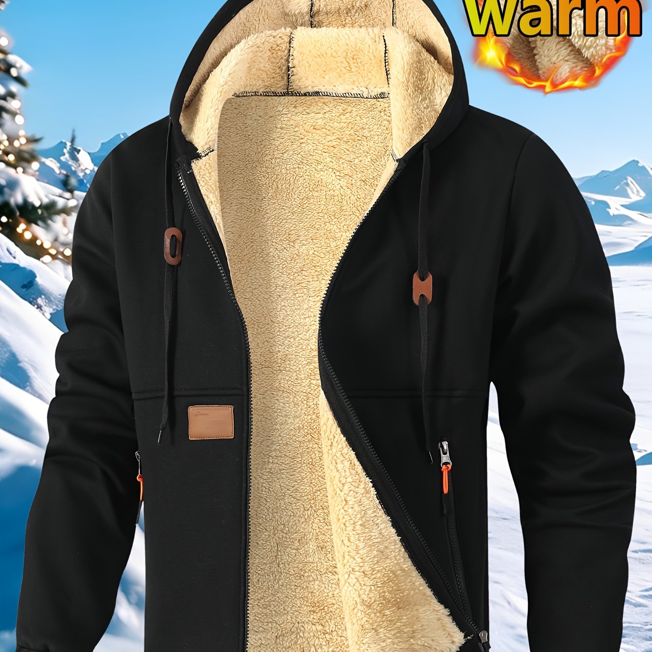 TEMU Men's Cardigan Hooded Fleece Thickened Sweatshirt, Fashionable Fleece Warm Hoodie, Comfortable Loose Drawstring Hooded Sweatshirt, Autumn And