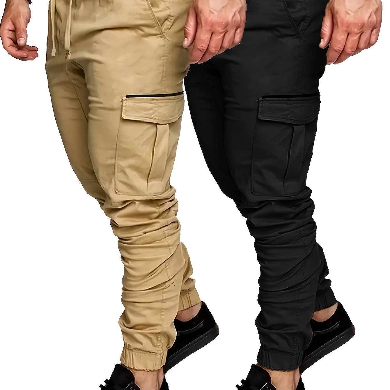 TEMU Exarus 2 Pack Cargo Pants For Men - Relaxed Fit Joggers With Waistband And Stretch Fabric - Casual Wear