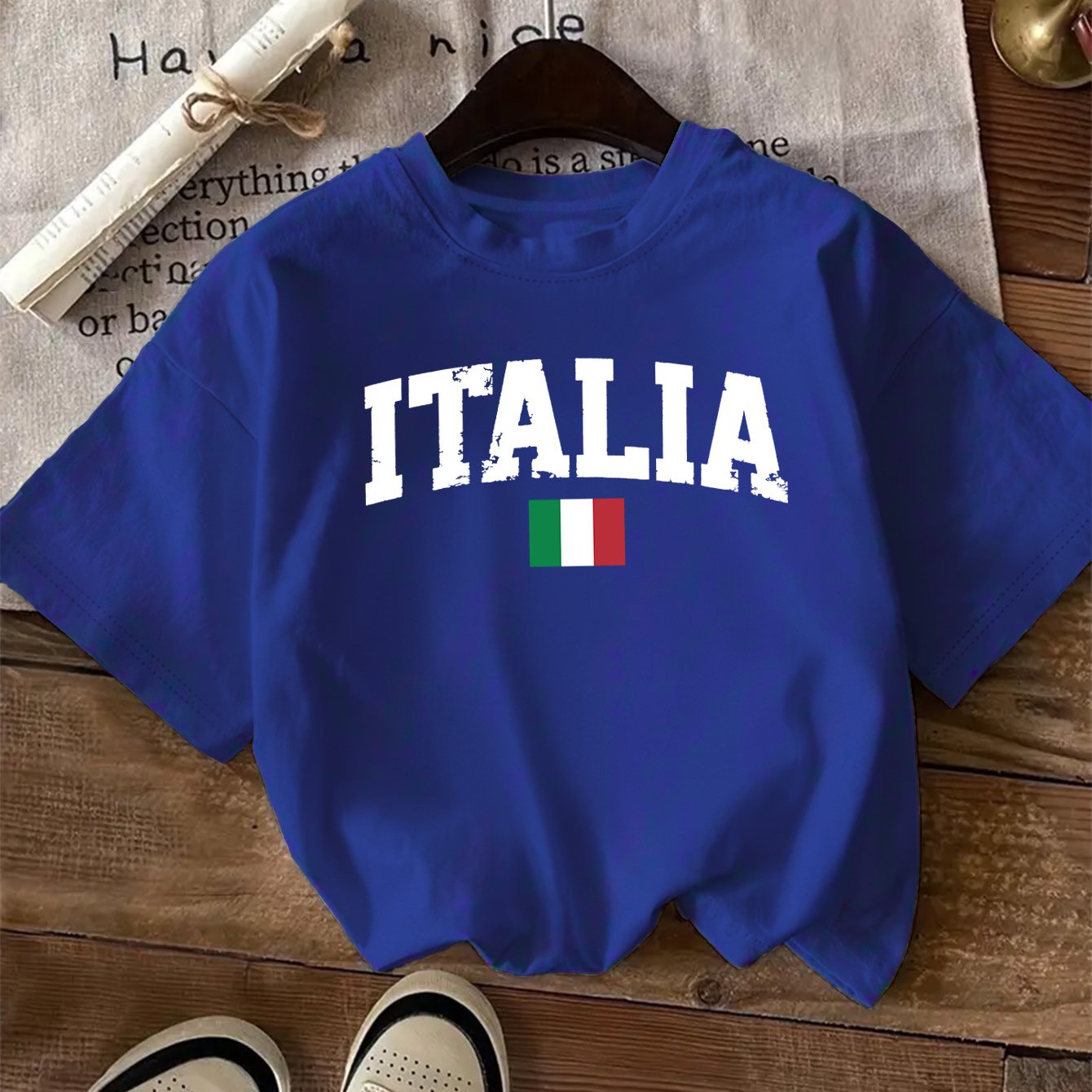 TEMU T-shirt With The Italian Flag Pattern, Short-sleeved And Round-necked Casual Top, Suitable For Summer And Spring, Women's Clothing