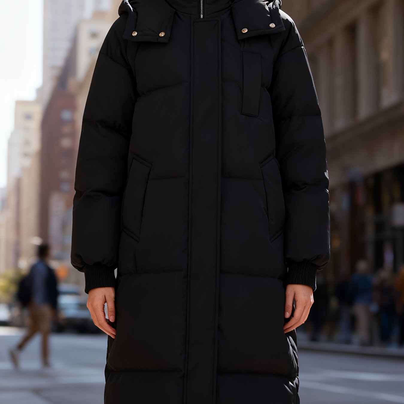 TEMU Plus Size - Plus Size - (plus Size) Classic Thickened Warm Hooded Long Puffer Coat For Women, Winter Outerwear With Oversized Fit And Big