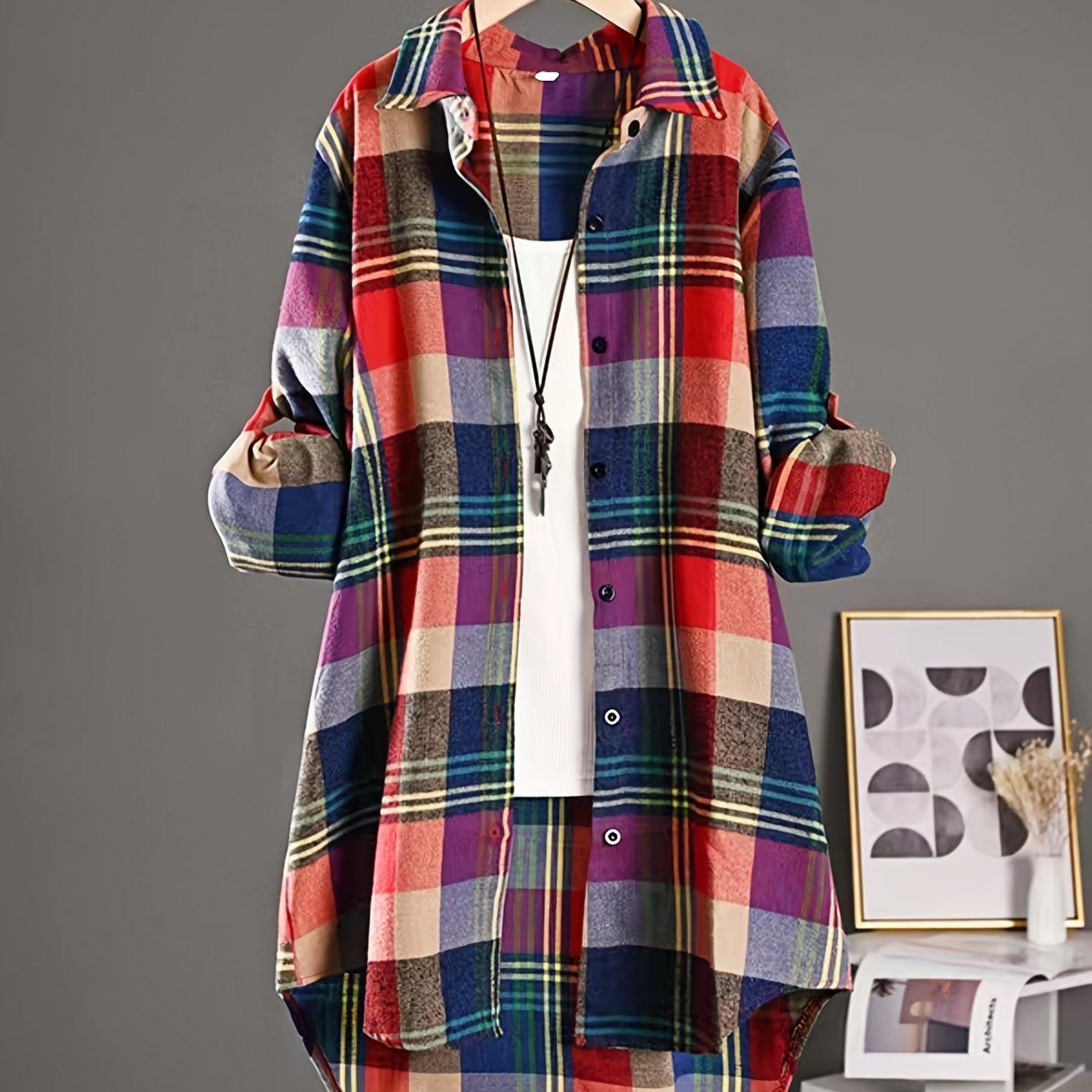 Image of Plus Size, Large Size Medium Long Long-sleeved Shirt Female Korean Version Loose Everything Casual Shirt Cardigan