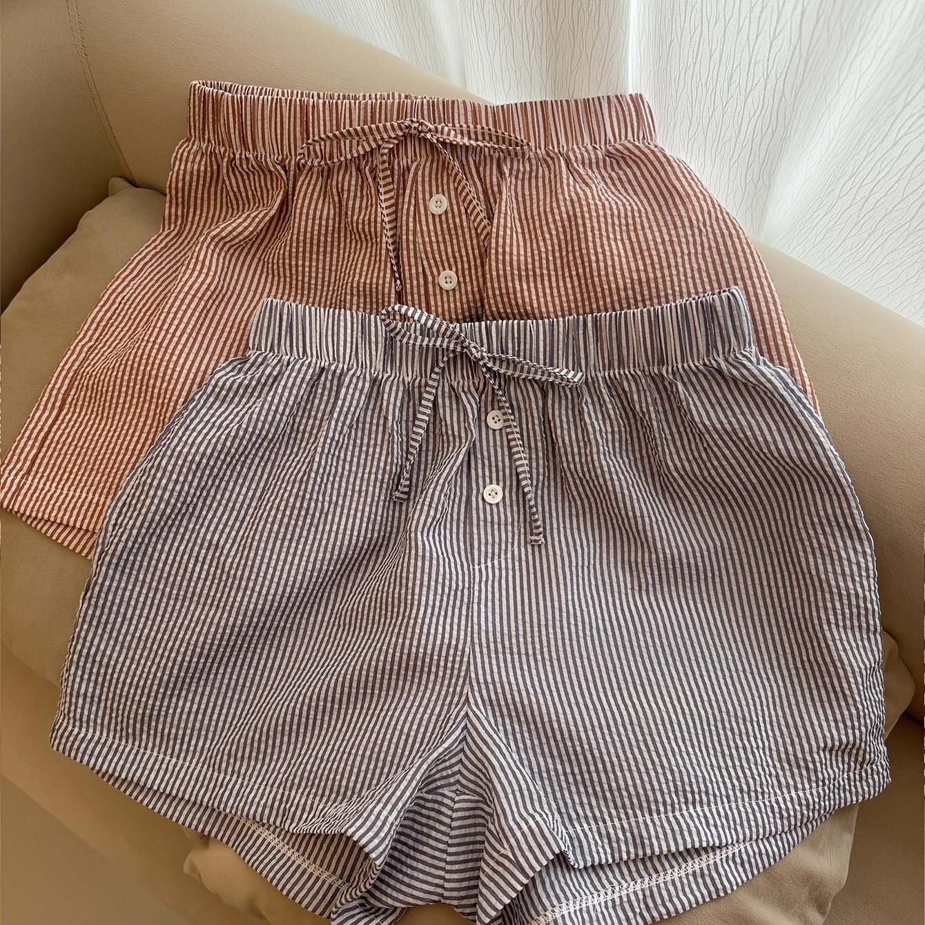 TEMU 2-delige set thuis shorts casual gestreepte broek