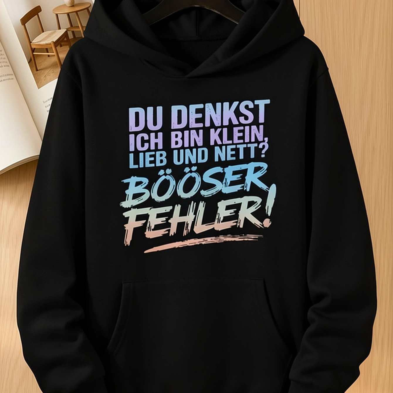 Image of 1pc, You I'm Small, Sw And Nice? Bad ! German Funny Quote Women's Hoodie, Graphic Hooded Sweatshirt, Long Sleeve Pullover With Kangaroo Pocket, Streetwear Top For Fall Winter, Daily Wear And Travel