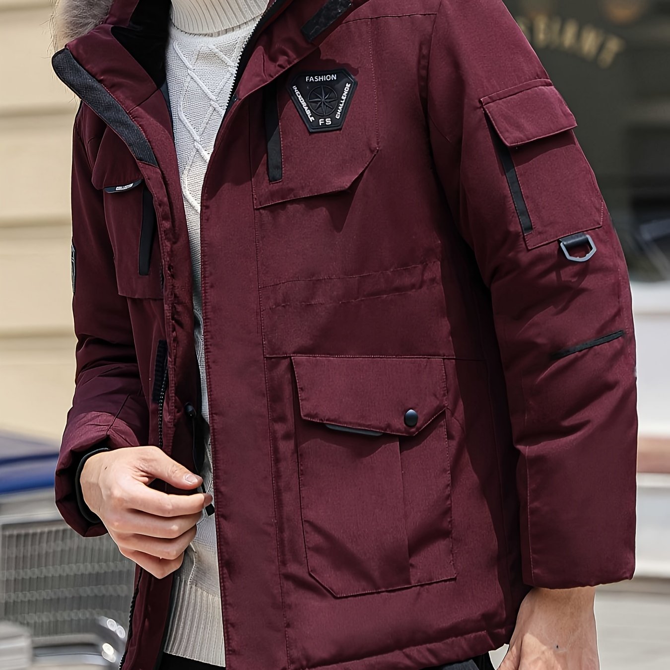 TEMU Men's Outdoor Down Jacket, Thickened Workwear Style From Shule Water Obm