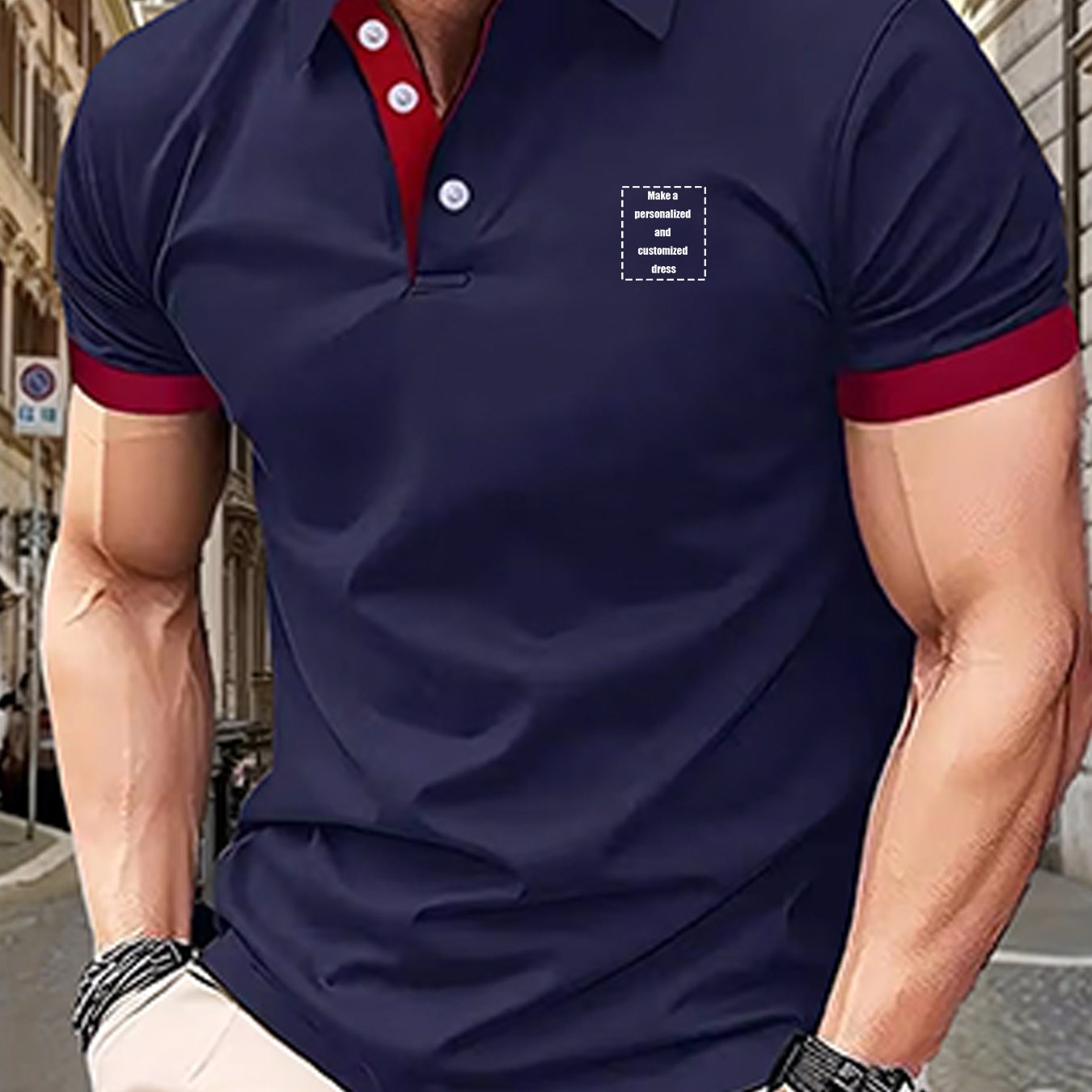 TEMU Men's Customizable Lapel Short-sleeve T-shirt, Personalized , Base Layer, , Workwear, Add Your Text, Image, Or Pattern On , Birthday Or