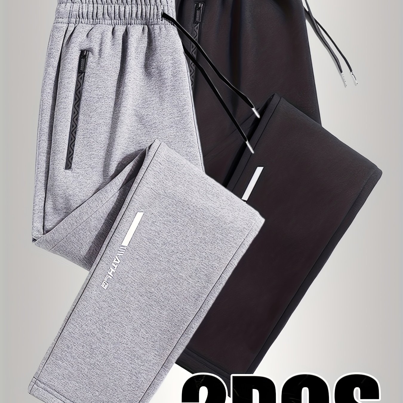 TEMU 2pcs Men's Casual Jogger Pants Set With Reflective Letter Print, Dual Zipper Pockets, Ideal For , Outdoor Activities, And Holiday Gifts, For Gym