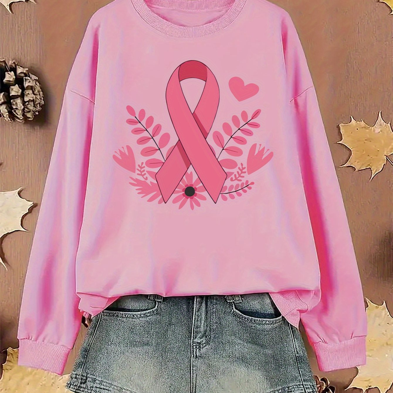 TEMU Sweatshirt grande taille pour femme avec imprimé du sein - Pull confortable à manches longues et col ras du cou, haut tendance automne/hiver