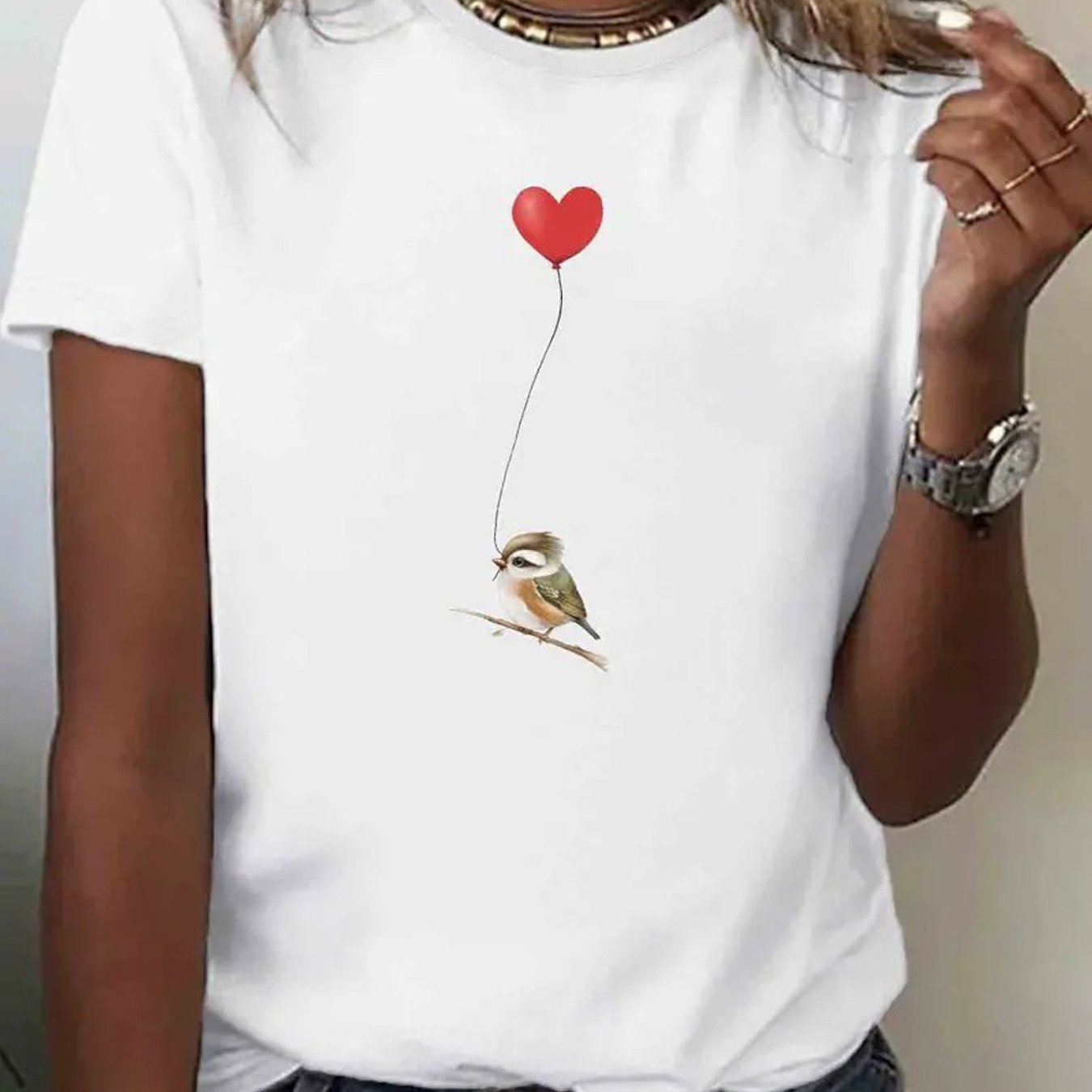 E-shop [Casual Elastisches T-Shirt] 1 Stück, Damen T-Shirt, lässiges Kurzarm-Shirt, leicht dehnbar, Stoff, reguläre Länge, Buchstabenmuster, geeignet