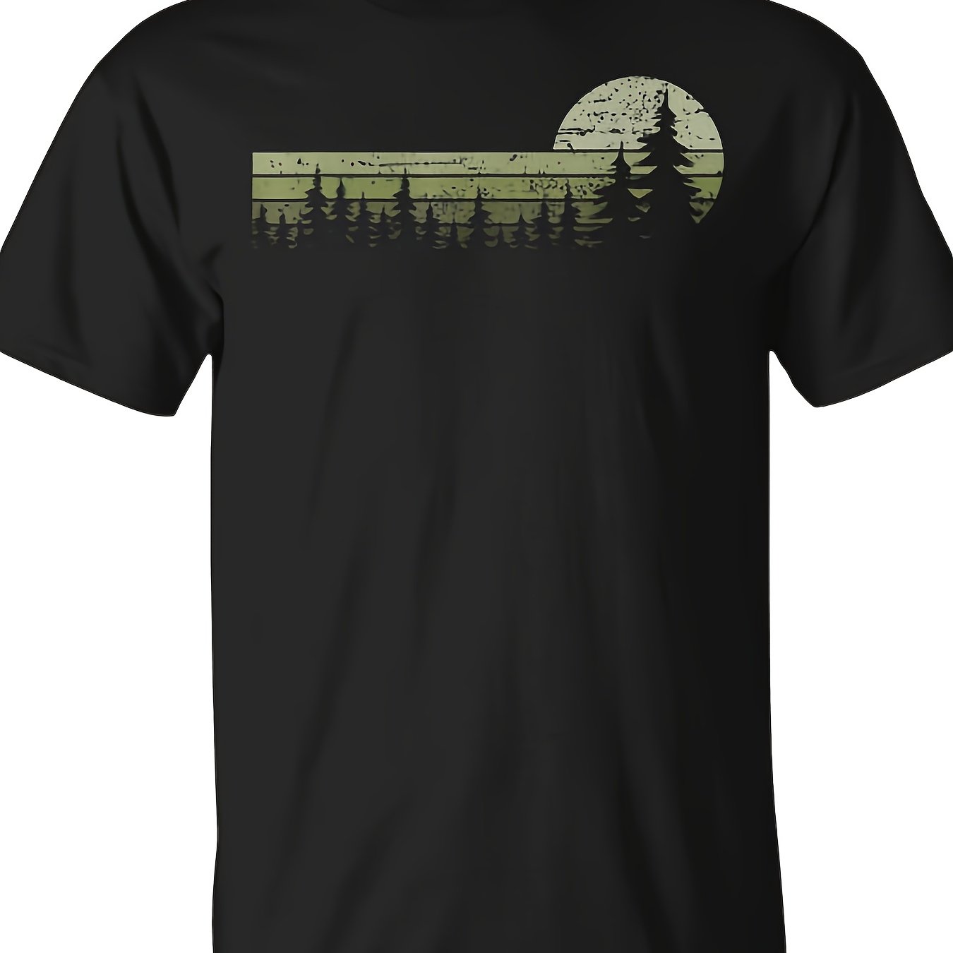 TEMU T-shirt Homme Noir Confortable en Tissu Ample et Respirant - Arbre, , Nature, Vintage