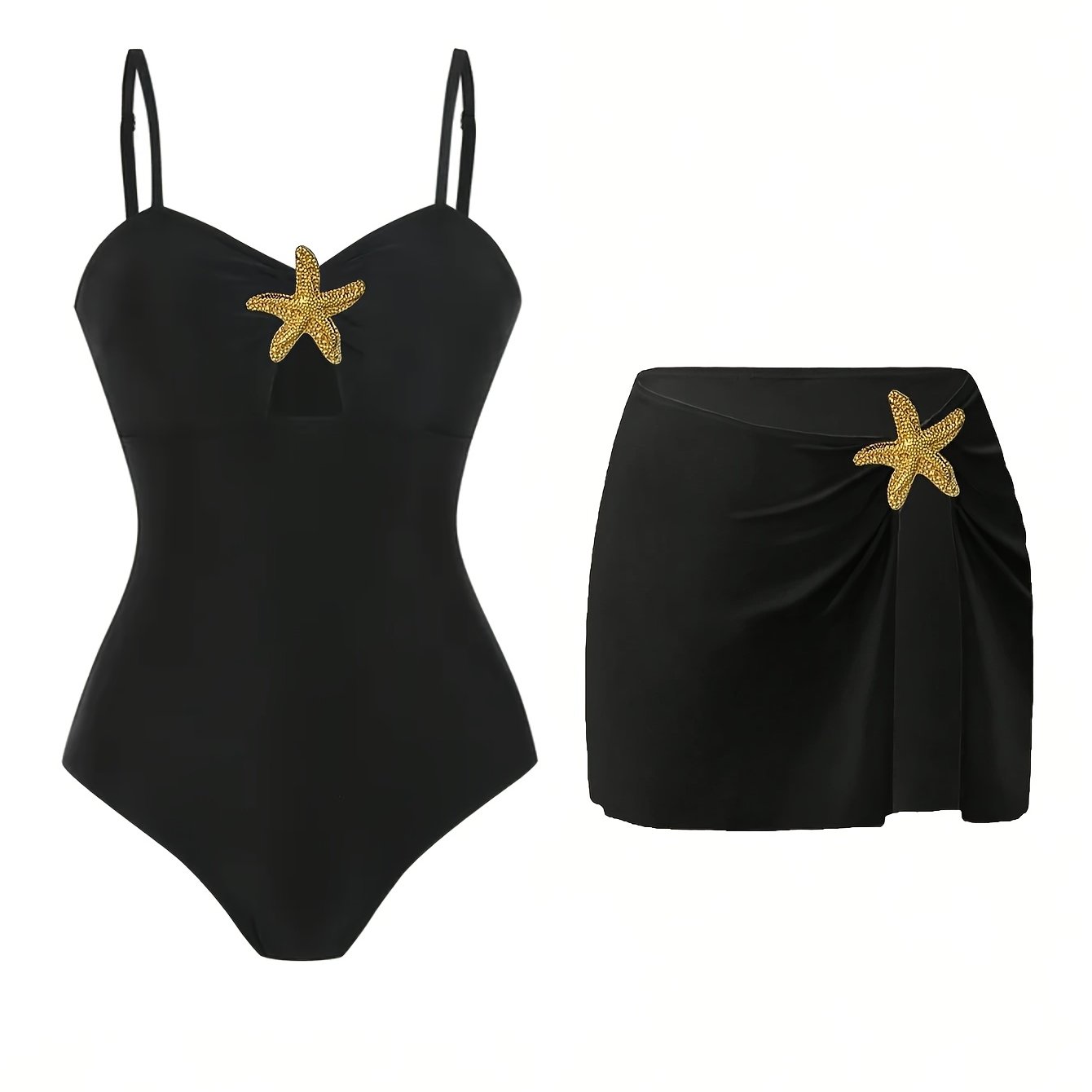 TEMU Conjunto de dos piezas estilo vacacional: falda corta fruncida con estampado de dorada y mono camisola, conjunto con aura, estilo moderno,