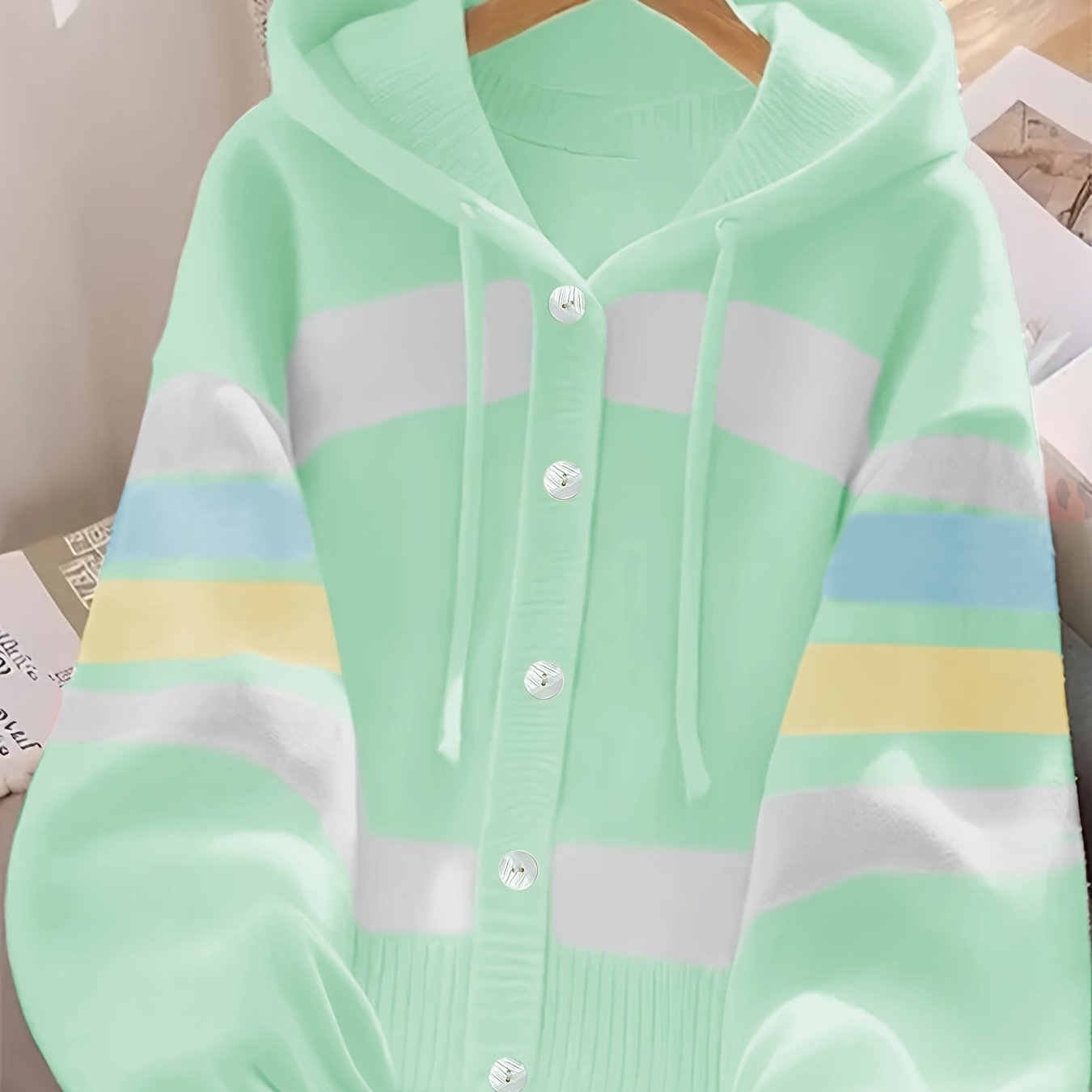 Image of Plus Size Women's Cardigan, Soft And Skin-friendly, Fashionable And Versatile, Loose And Relaxed, Color-block , Ideal For Dates, , And Shopping, Suitable For