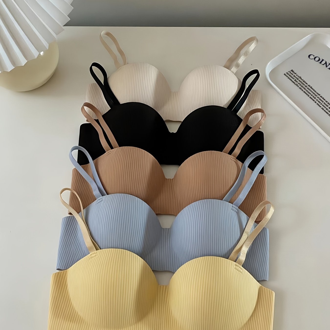 Set Of 5 Seamless Underwear For Small Breasts, Designed For Flat Chests, No Underwire, Comfortable And Breathable Support, Ideal For Secondary Breasts, High Bra Cover