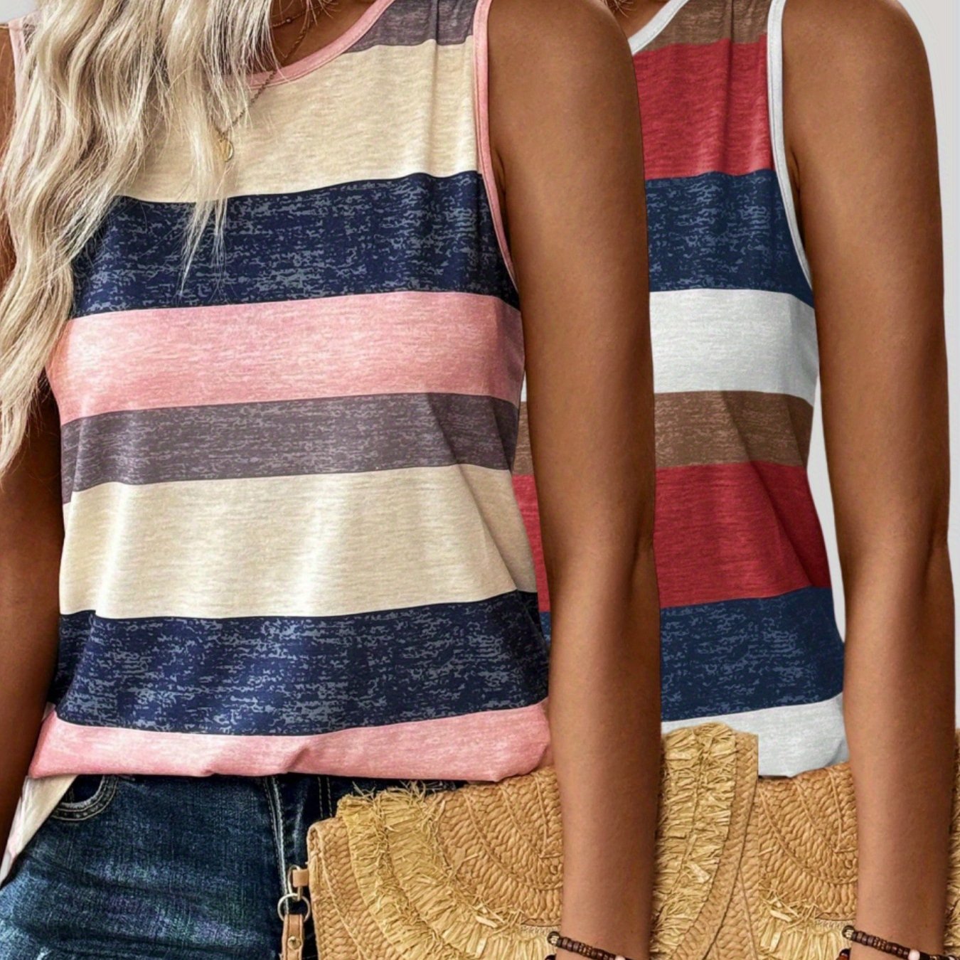 TEMU Conjunto de Dos Piezas Sin para Mujer: Chaleco y Pantalón a Rayas , Versátil y Moderno Estilo Europeo y Americano