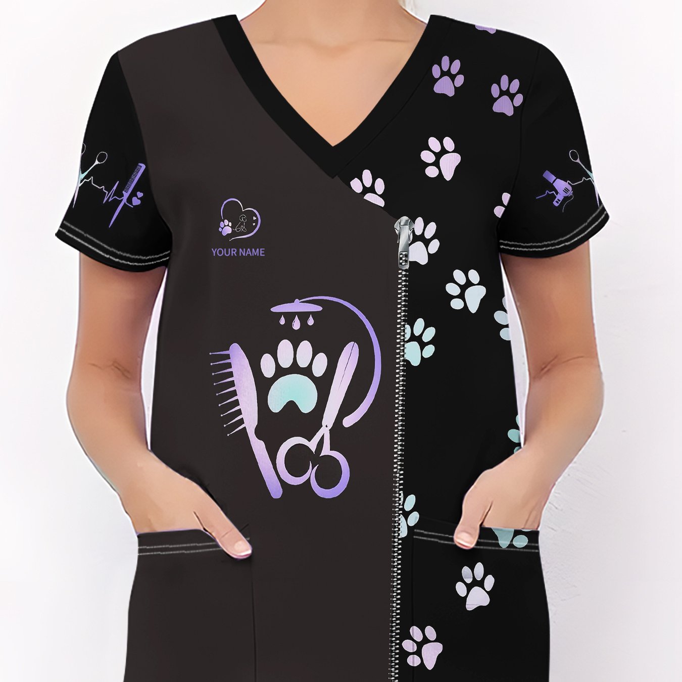 TEMU Customizable Pet Groomer Wash Apron - Personalized Name/text & Paw Print/grooming Tool Suitable For , Dog Washers, Grooming Salons, Machine