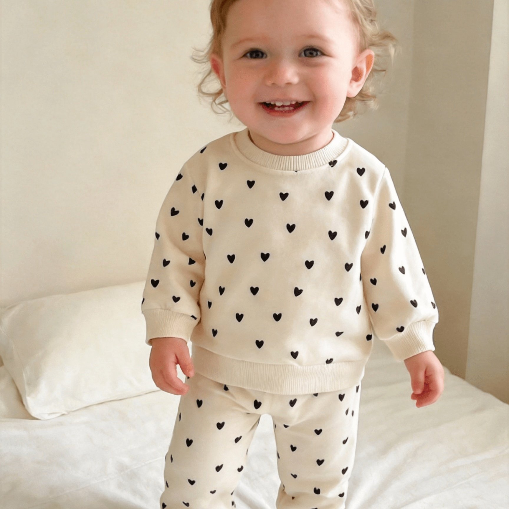 Image of Infant & Toddler Girls' Sporty Heart Print Long-sleeve Sweatshirt Set For Spring/autumn