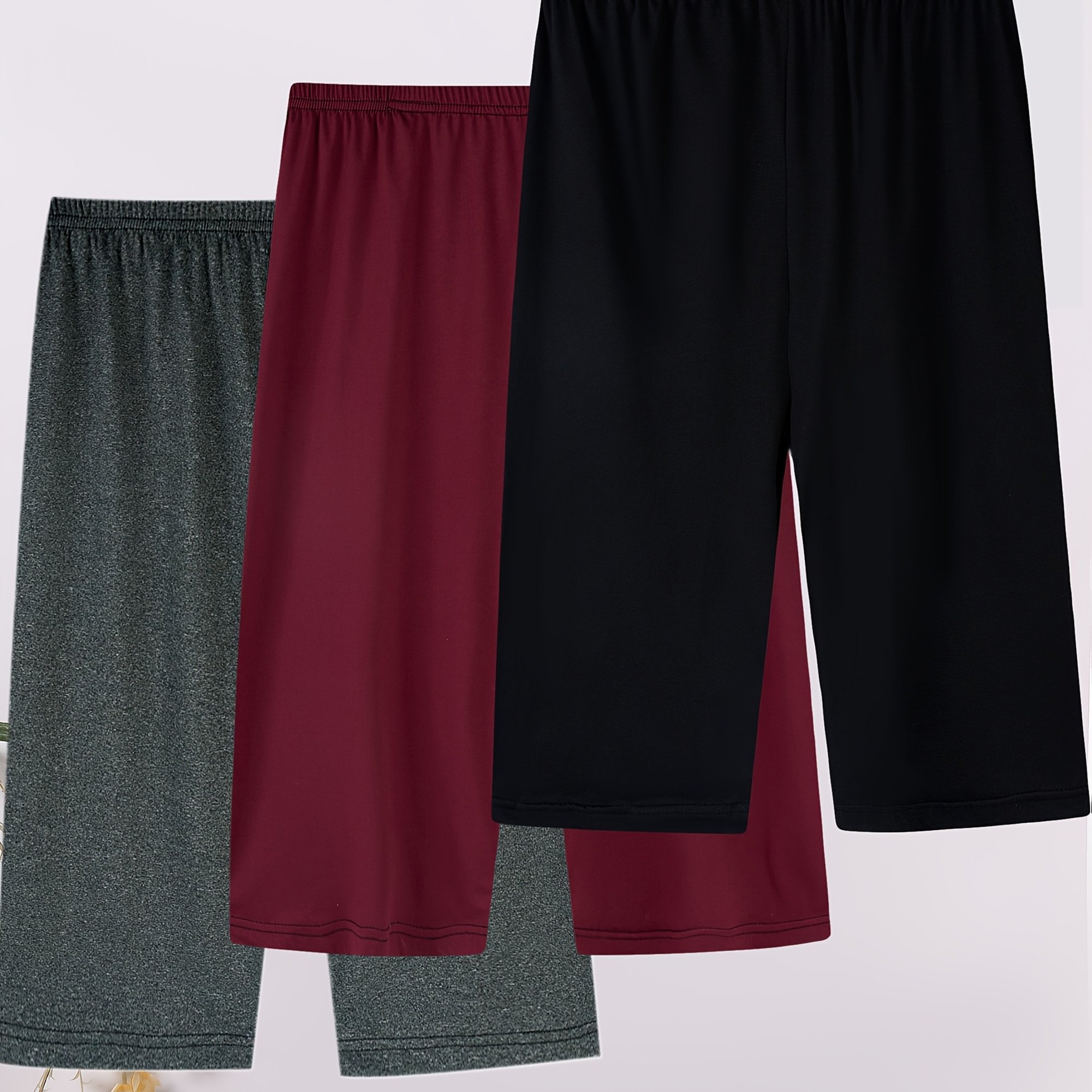 TEMU 3-pack Capri Pants, Solid Color, Plus Size, Summer Sleep Pants, Women's Shorts, Shortened Home Pants, Loose-fitting, Plus Size, Thin Summer