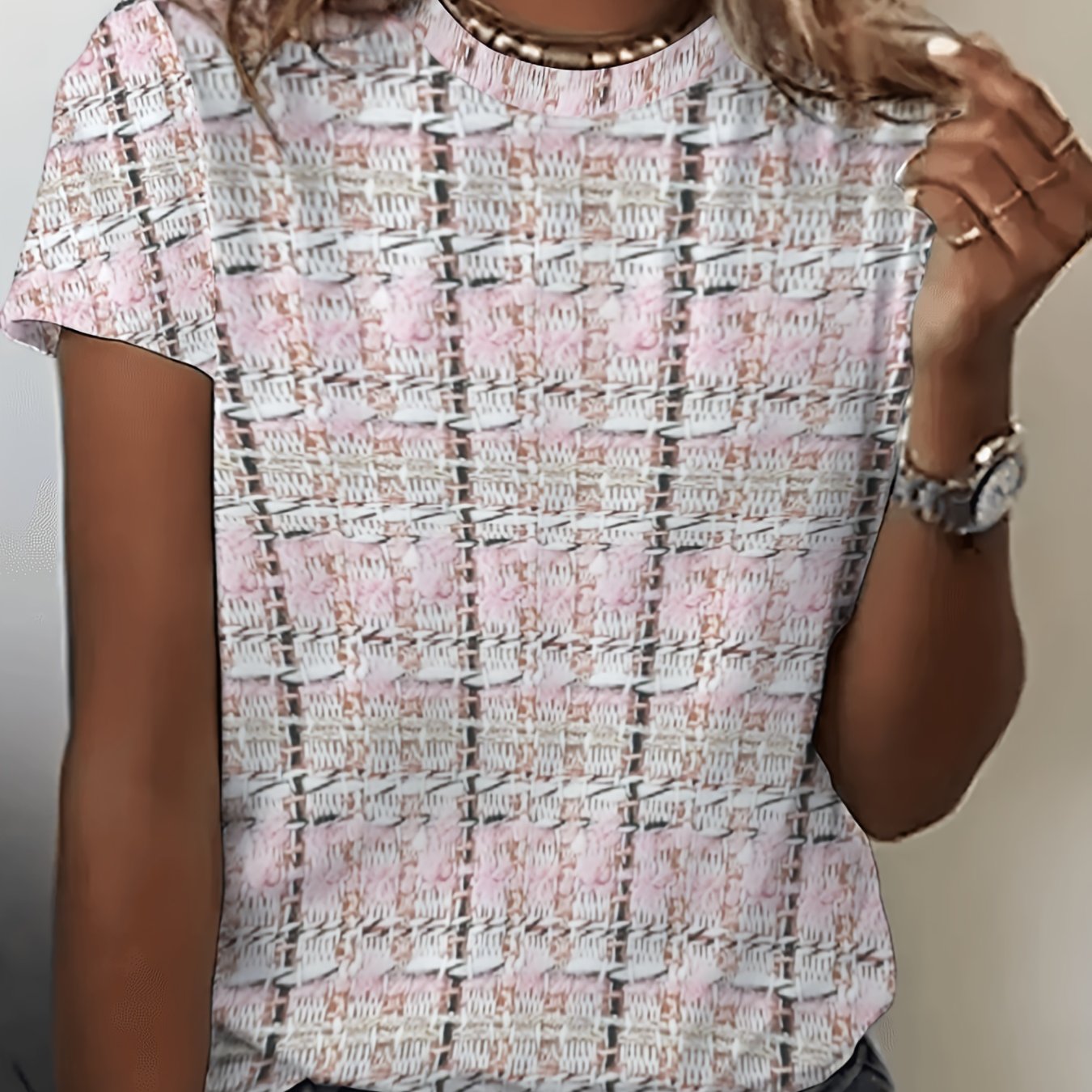 E-shop Ombre Grafikdruck T-Shirt, Kurzarm Rundhals Freizeit Top für Sommer und Frühling, Damenbekleidung