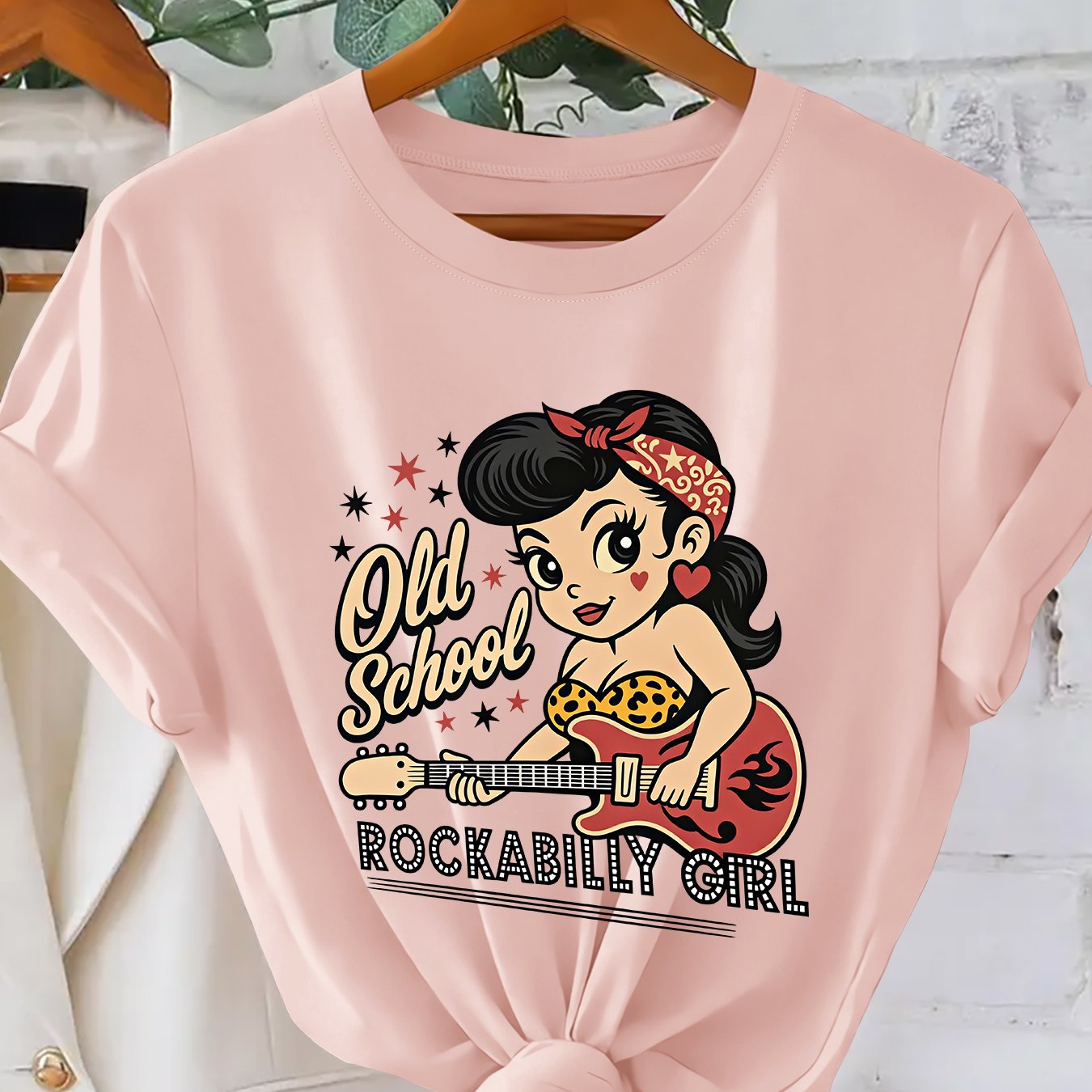 TEMU Women's Summer Top | Old Rockabilly Rock Retro Cartoon Style Printed Women's T-shirt | Old Rockabilly Rock Retro Cartoon Style Loose Round Neck